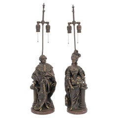 Pair of After Pierre-Ettienne Campagne Bronze Sculptures Mounted as Lamps