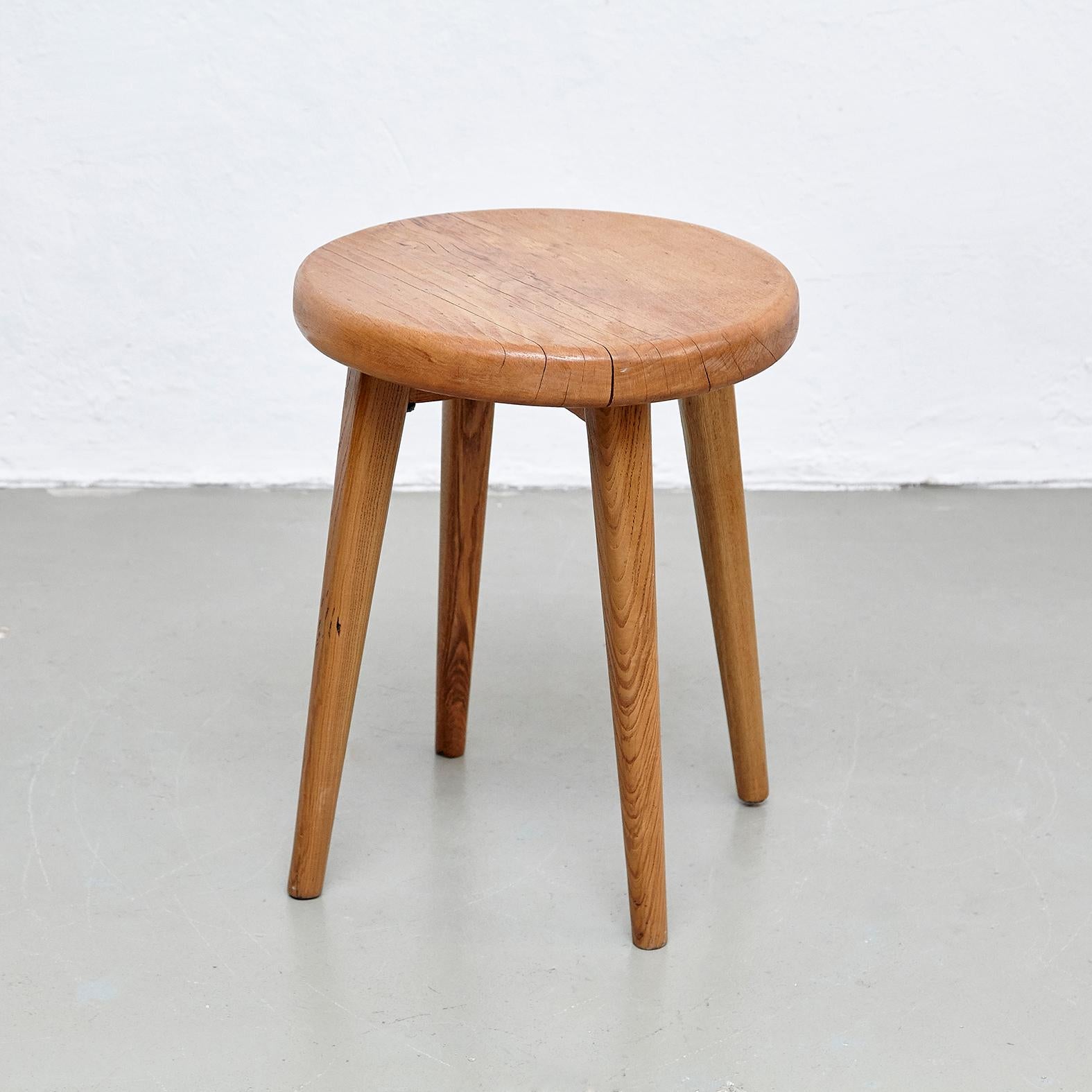Mid-20th Century After Pierre Jeanneret, Mid-Century Modern, Wood French Side Table, circa 1960