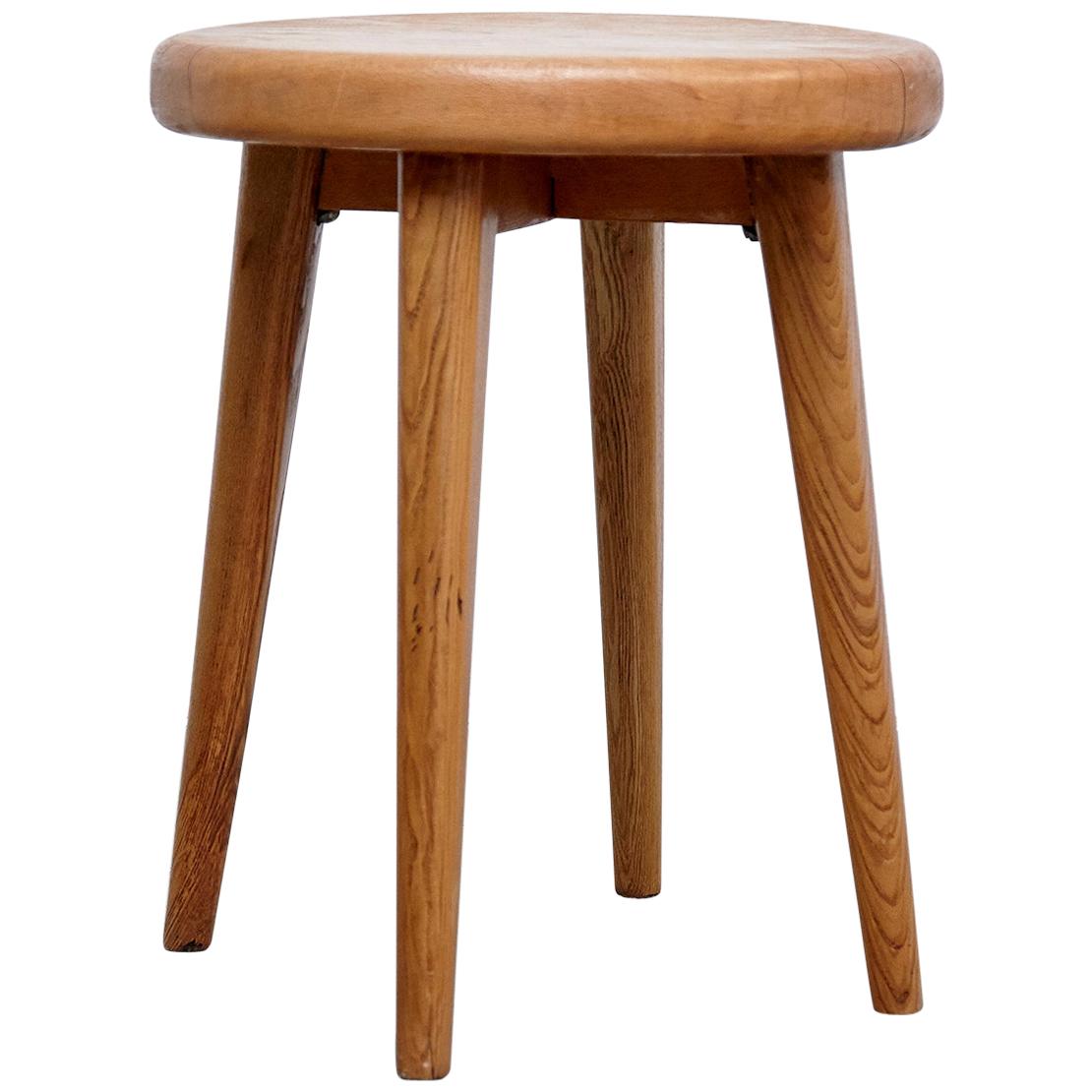 After Pierre Jeanneret, Mid-Century Modern, Wood French Side Table, circa 1960