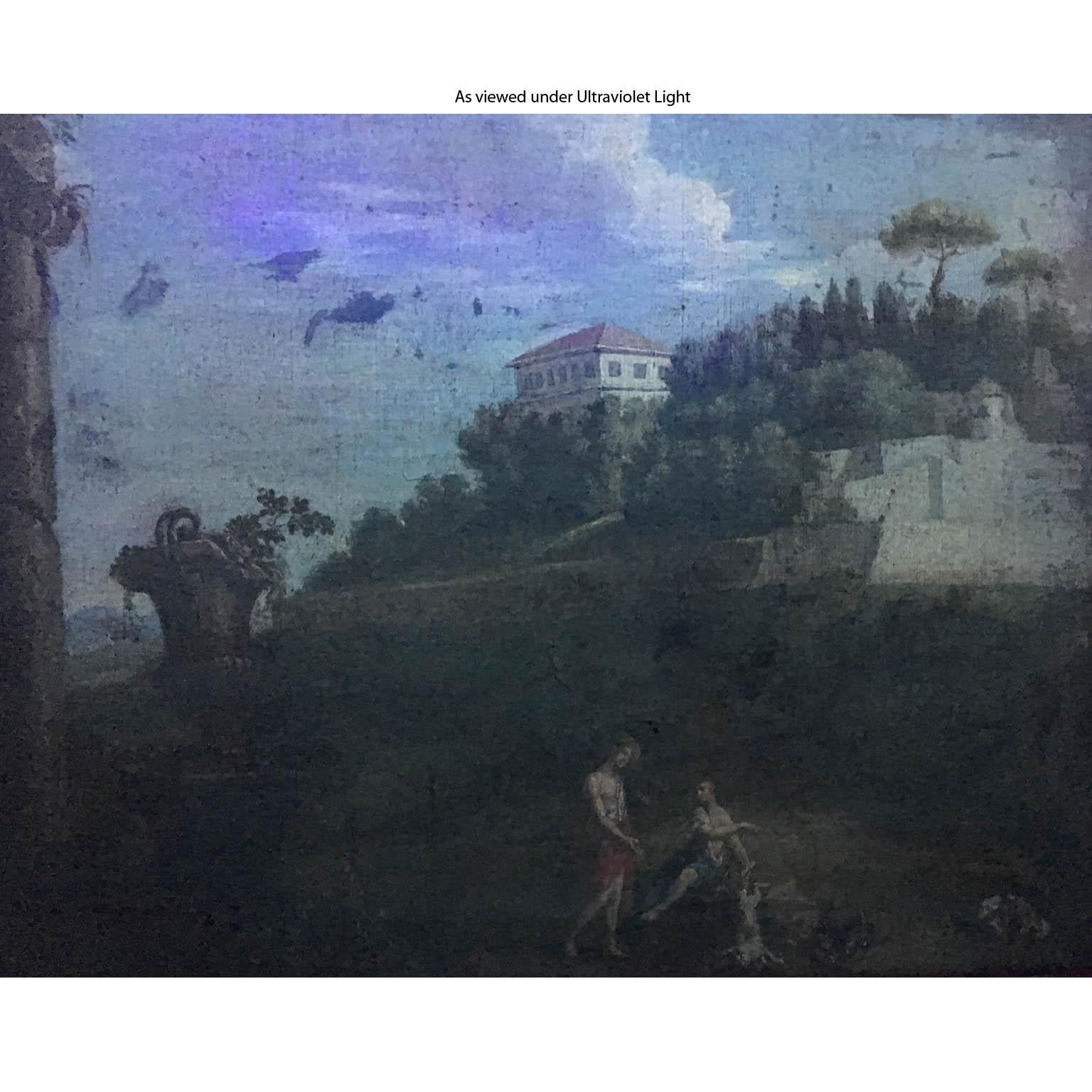 19th Century After Pieter van Bloemen Oil on Canvas Hunting & Ruins Scene For Sale