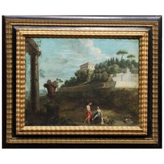 Dopo Pieter van Bloemen Olio su tela Scena di caccia e rovine