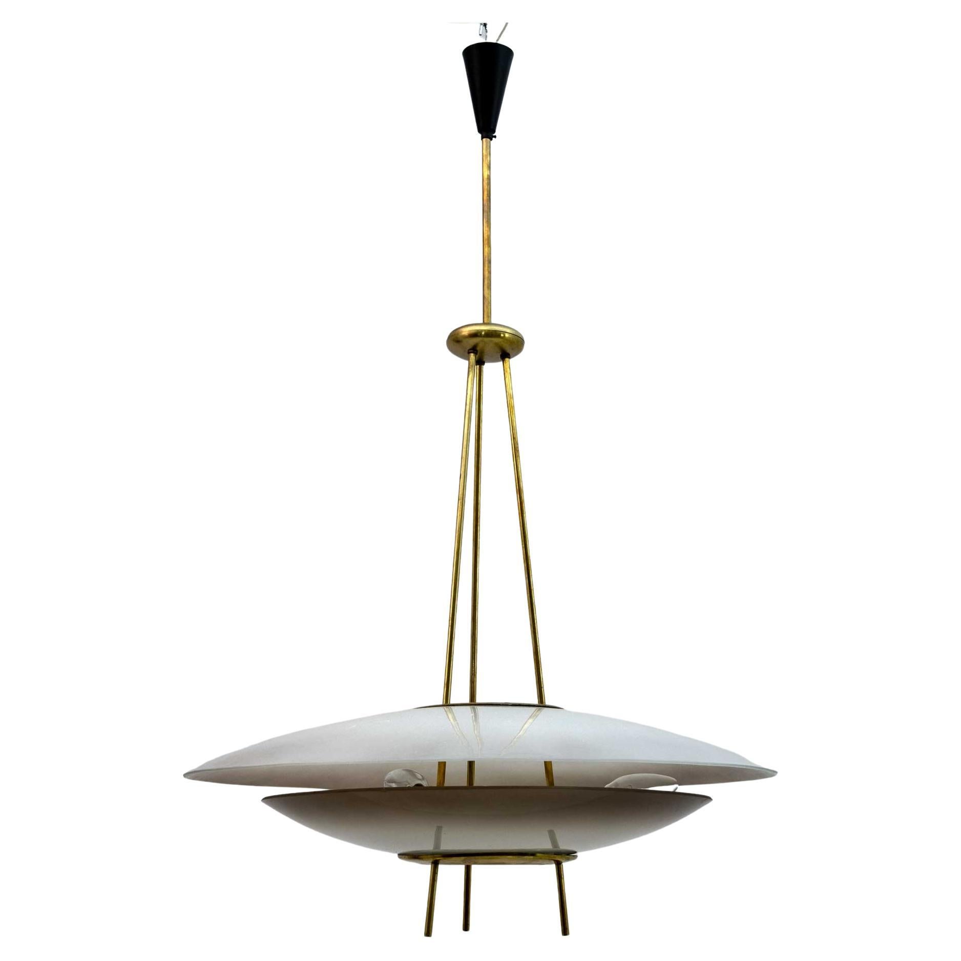 After Pietro Chiesa Mid-Century Italian Crystal Chandelier by Fontana Arte 1950s For Sale