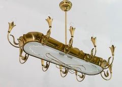 After Pietro Chiesa Midcentury Italian Brass 12 Lights Candelier Fontana Arte