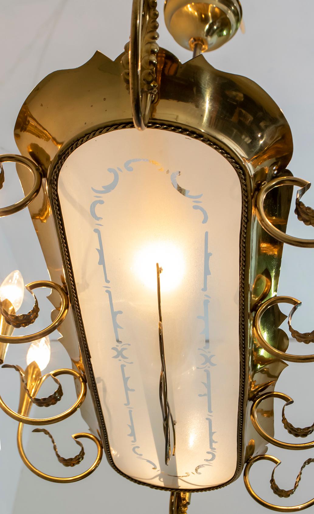 After Pietro Chiesa Midcentury Italian Brass 12 Lights Candelier Fontana Arte For Sale 1