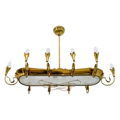 After Pietro Chiesa Midcentury Italian Brass 12 Lights Candelier Fontana Arte
