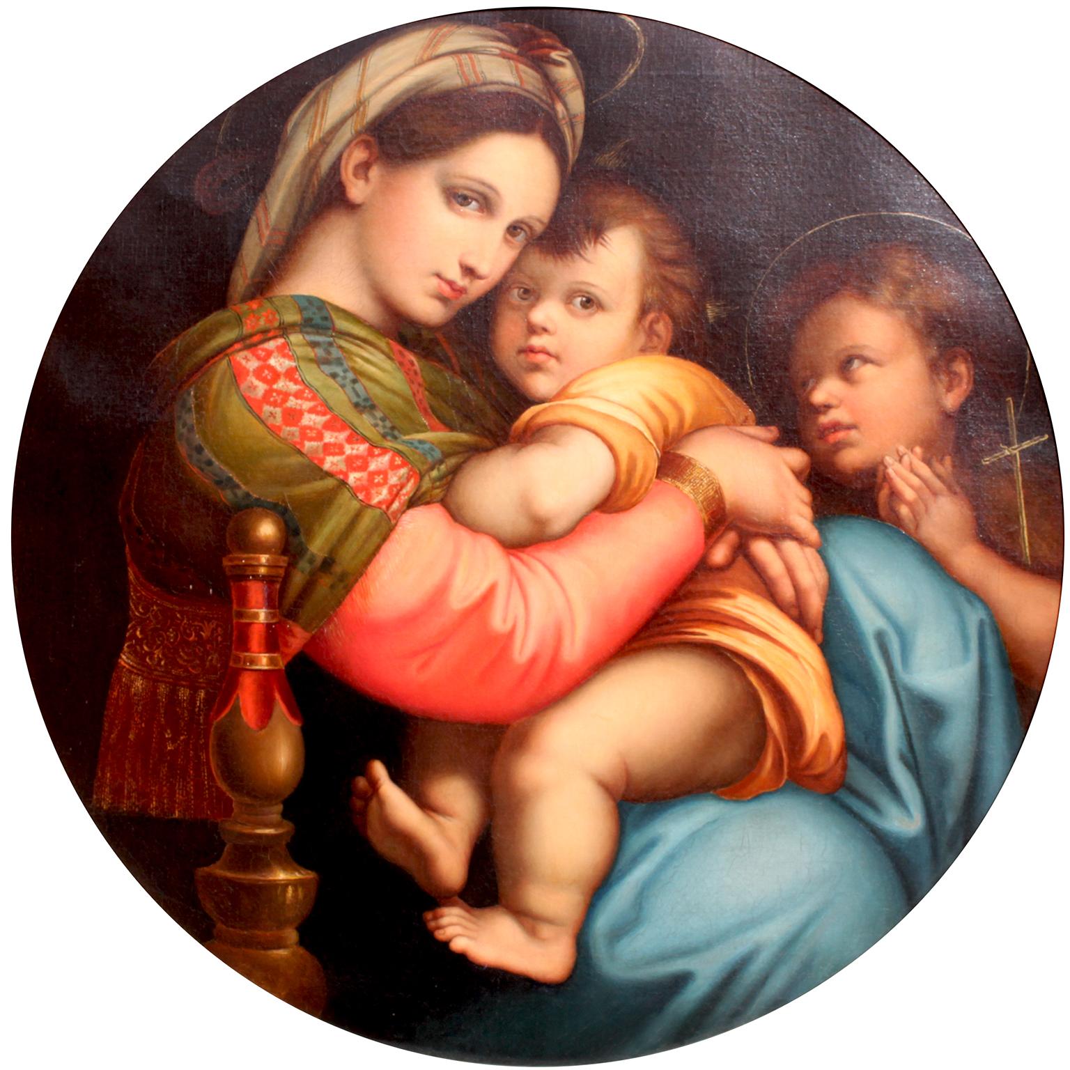 italien Huile sur toile La Madonna della Seggiola d'après Raffaello Sanzio 1483-1520, Raphaël en vente