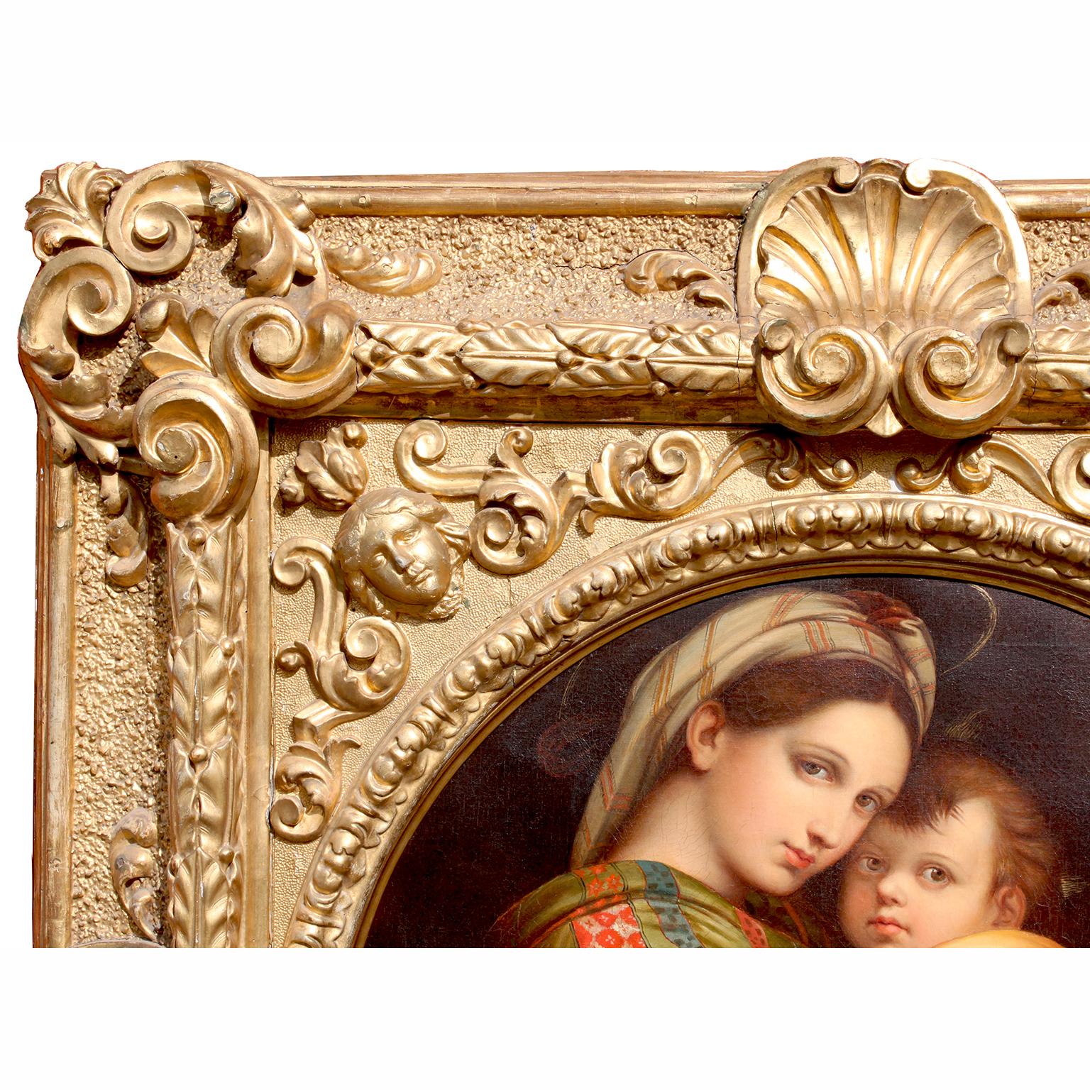 Nach Raffaello Sanzio 1483-1520 Raphael La Madonna della Seggiola, Öl auf Leinwand (Handgeschnitzt) im Angebot