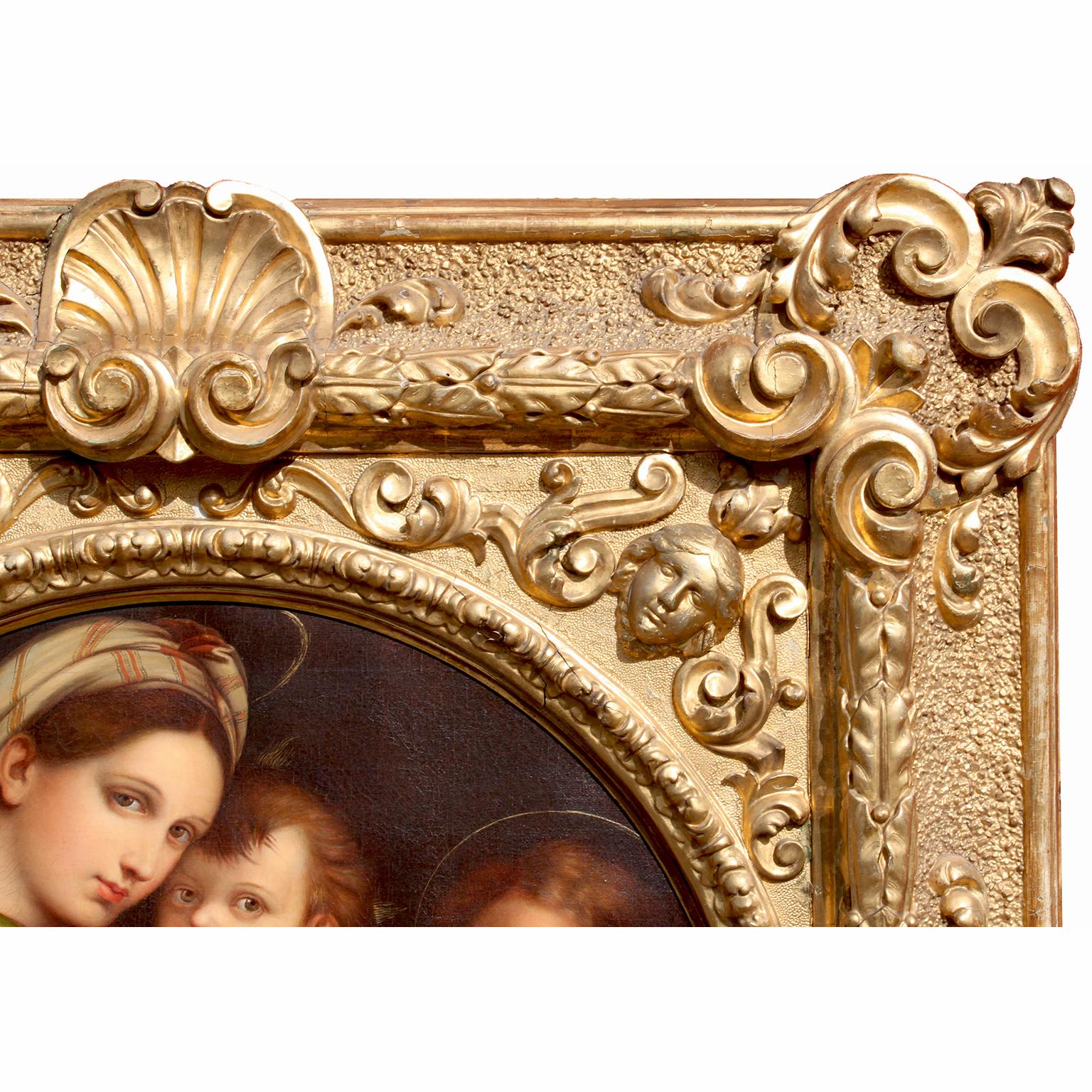 Huile sur toile La Madonna della Seggiola d'après Raffaello Sanzio 1483-1520, Raphaël Bon état - En vente à Los Angeles, CA
