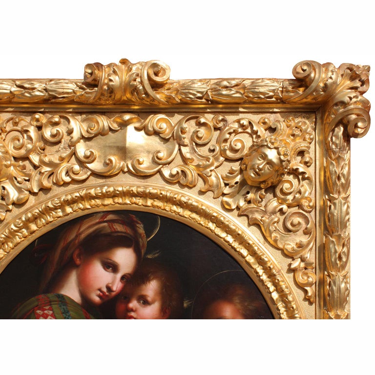 After Raffaello Sanzio 1483-1520 Raphael La Madonna della Seggiola Oil on Canvas In Good Condition For Sale In Los Angeles, CA