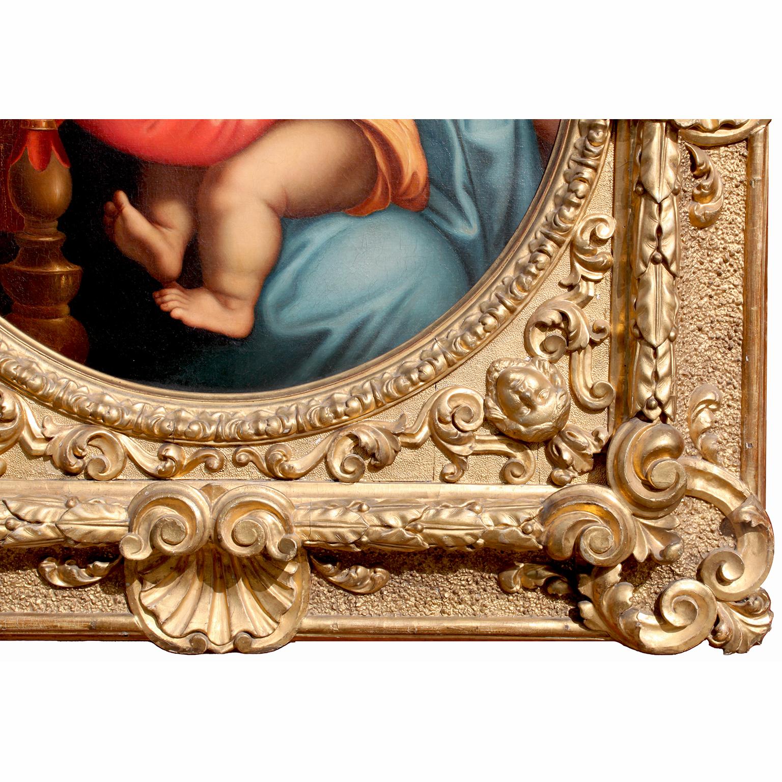Hand-Carved After Raffaello Sanzio 1483-1520 Raphael La Madonna Della Seggiola Oil on Canvas For Sale
