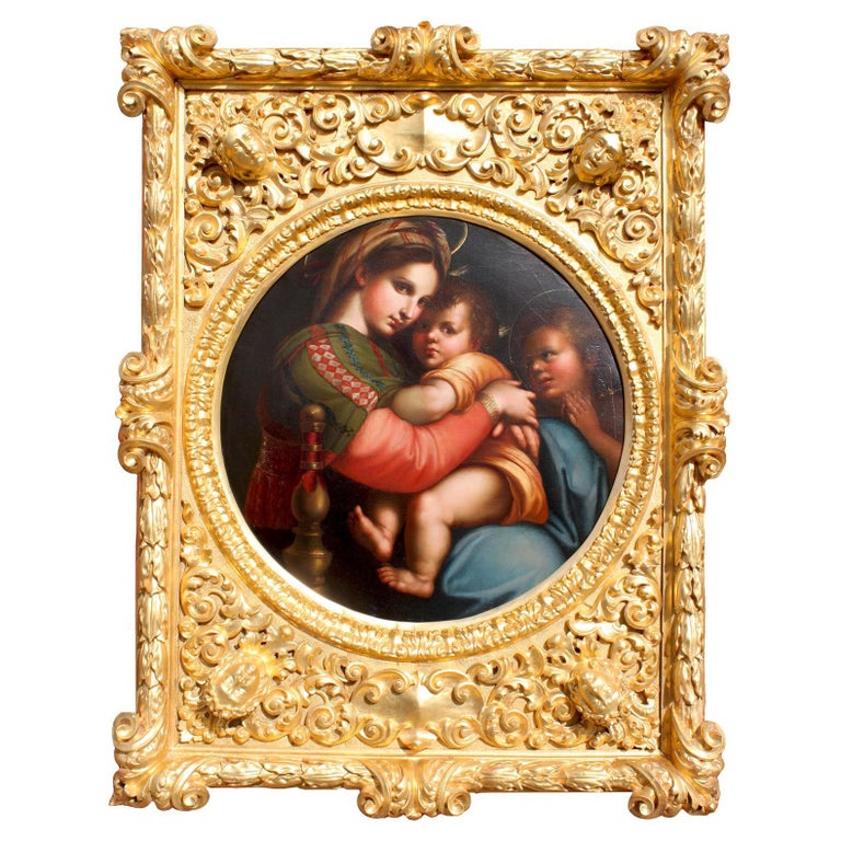 After Raffaello Sanzio 1483-1520 Raphael La Madonna della Seggiola Oil on Canvas For Sale