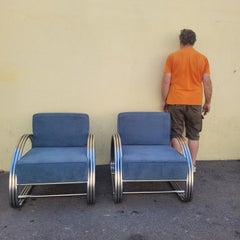 dopo Ralph Lauren, Coppia di grandi poltrone cromate, XX secolo
