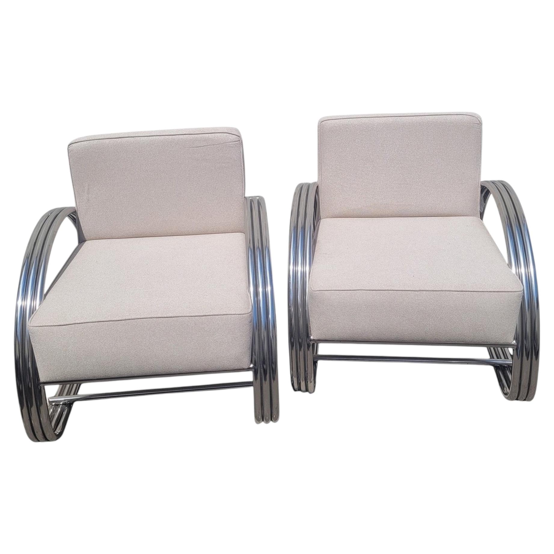 after Ralph Lauren, Pair Of Large Chrome Armchairs, XXth Century For Sale