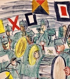 Raoul Dufy School Prints Colorful Modernist Drawing Lithograph Marching Band