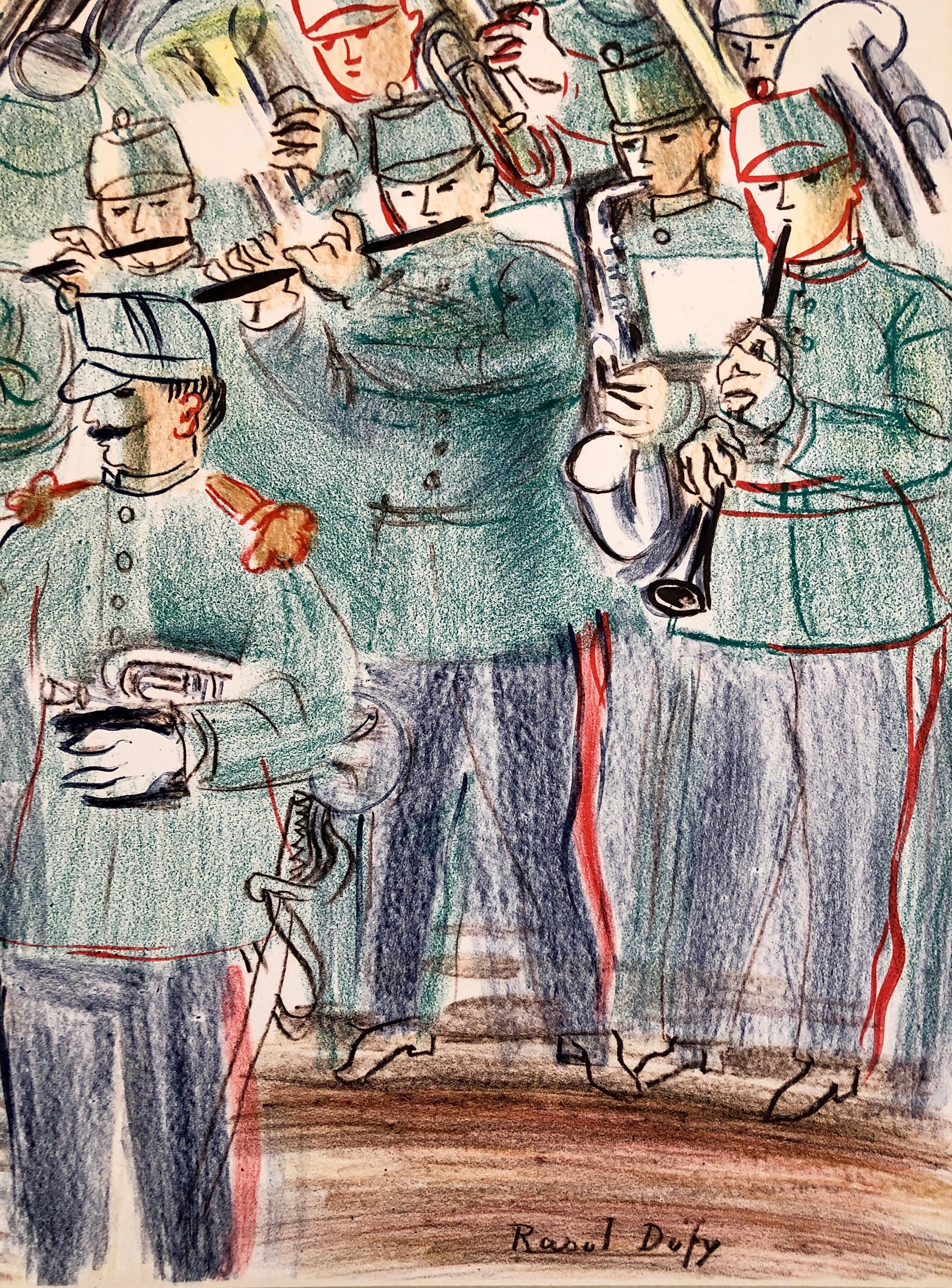 Raoul Dufy School Prints Colorful Modernist Drawing Lithograph Marching Band For Sale 2