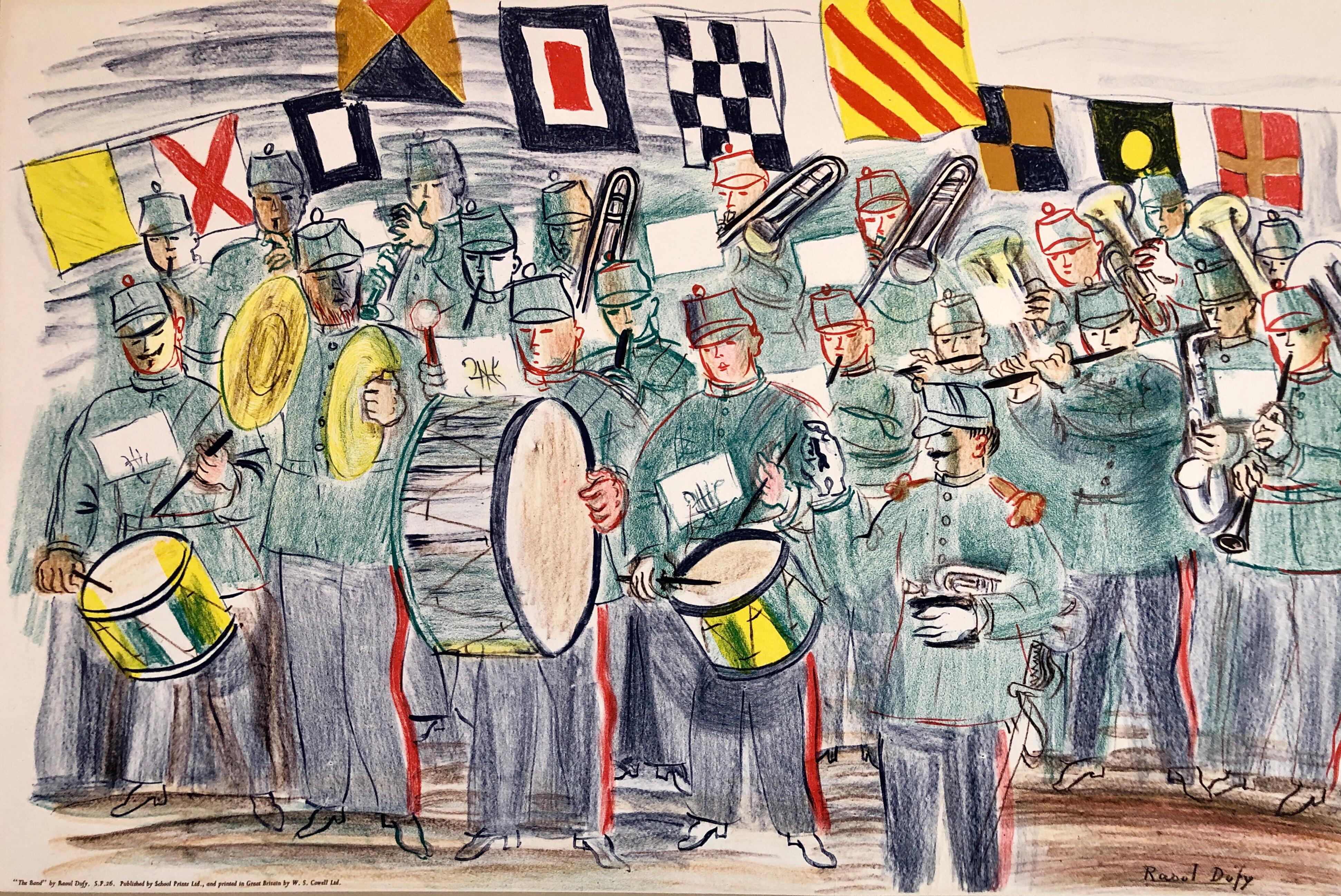 Raoul Dufy School Prints Colorful Modernist Drawing Lithograph Marching Band