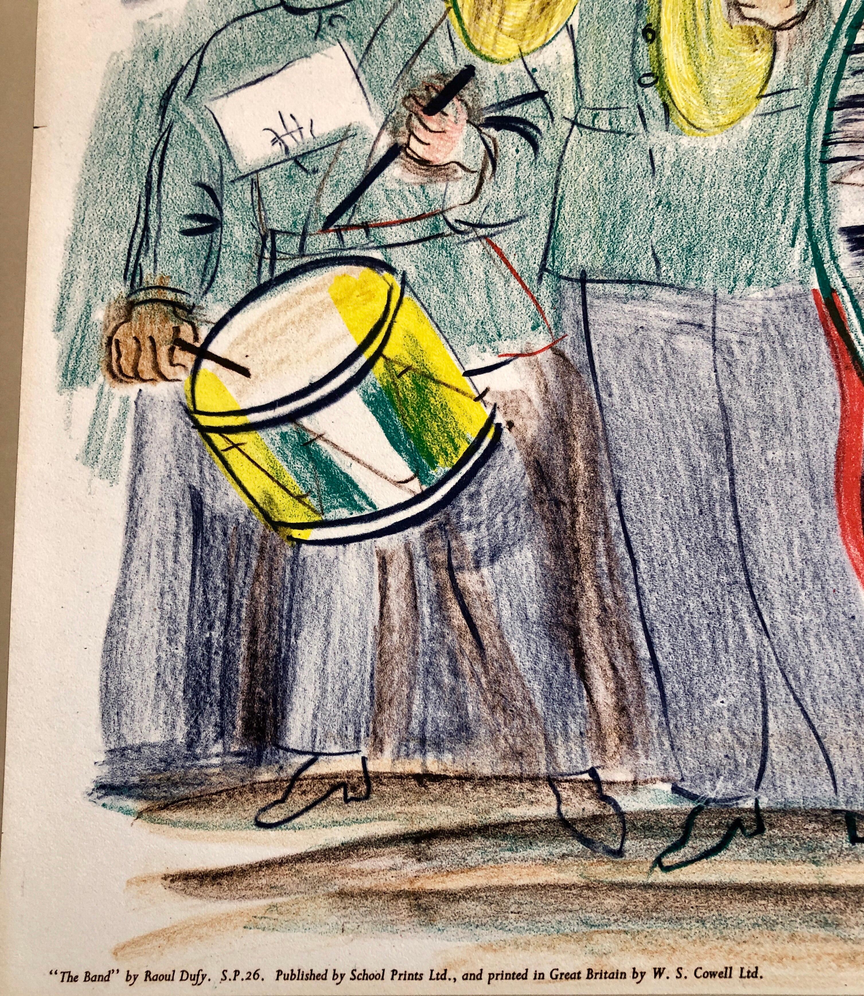 Litografía en color azul brillante vibrante y amarillo. Está firmada en la plancha y fechada. La litografía de dibujos abstractos de Dufy fue dibujada por el artista directamente sobre planchas de plástico recién desarrolladas por Cowell's de