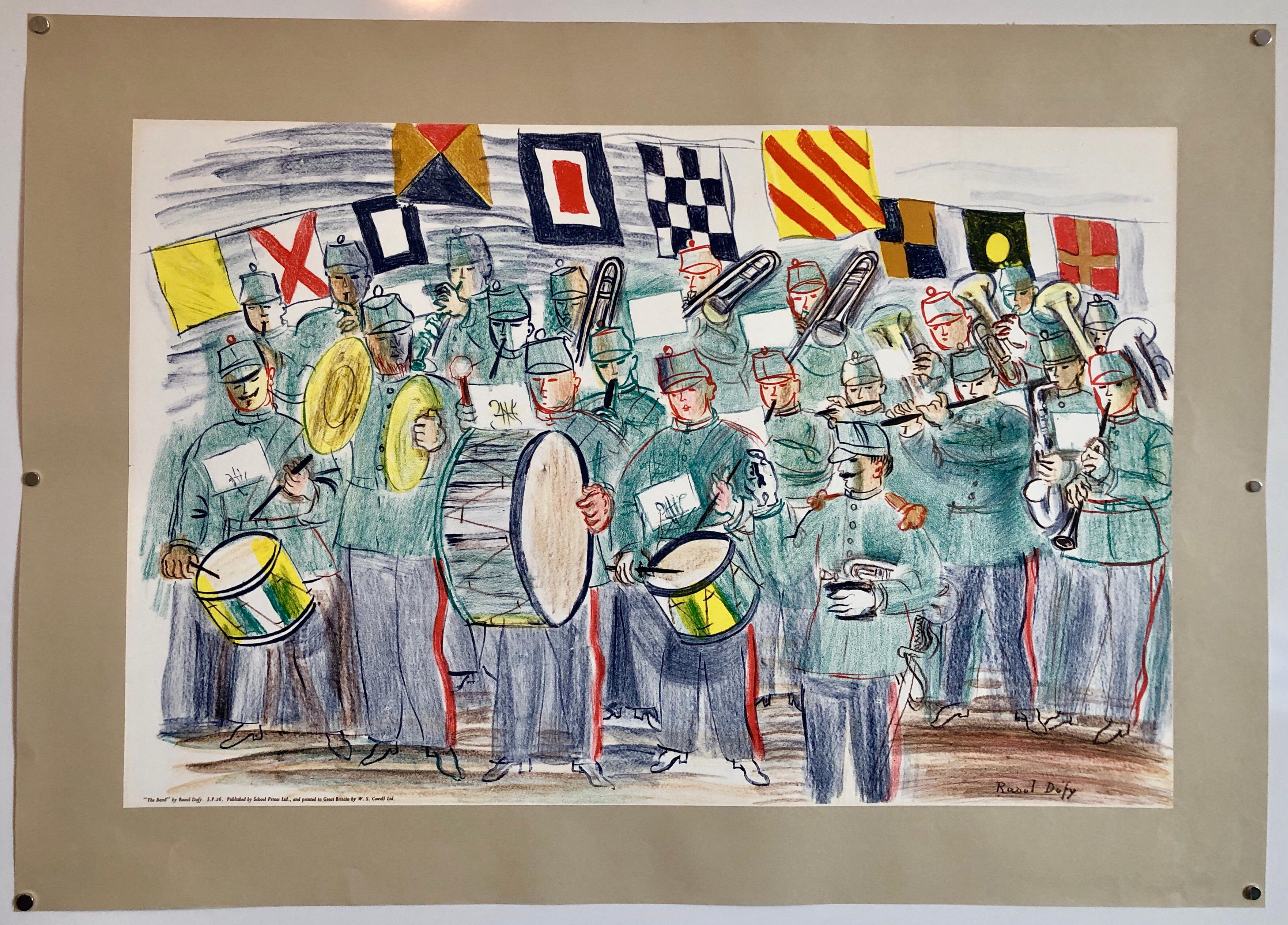 Raoul Dufy School Prints Colorful Modernist Drawing Lithograph Marching Band For Sale 3