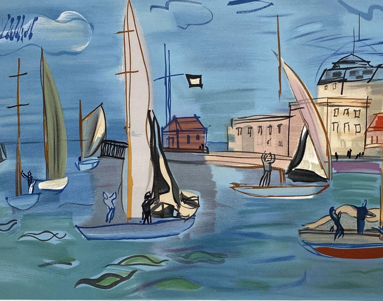 Sailboats - Lithograph Signed in the Plate (Mourlot) - Modern Print by (after) Raoul Dufy