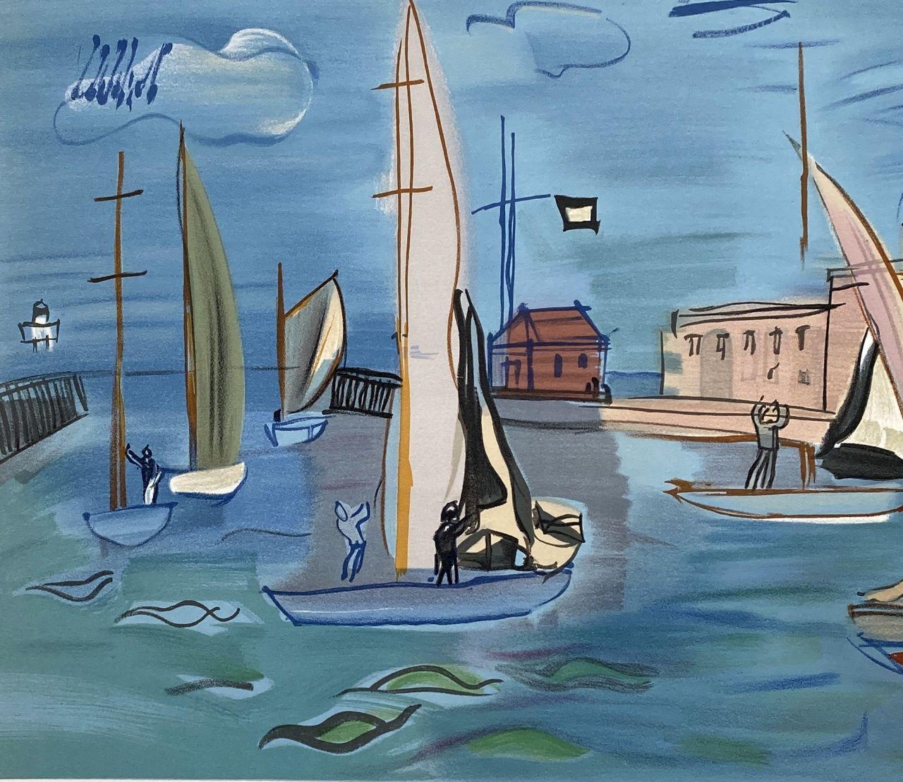 Sailboats - Lithograph Signed in the Plate (Mourlot) - Gray Landscape Print by (after) Raoul Dufy