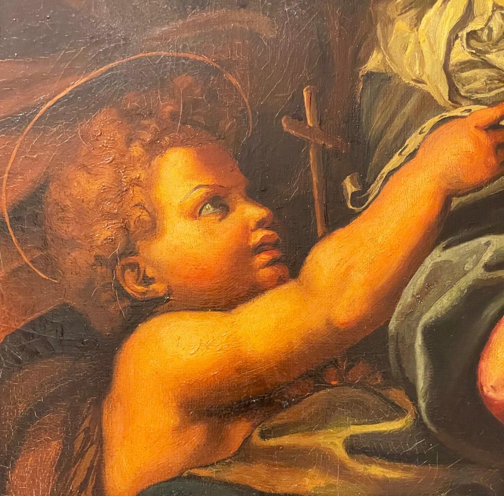 18th c. Portrait Oil Painting MADONNA DELLA ROSA After Raphael - Black Figurative Painting by (after) Raphael (Raffaello Sanzio da Urbino)
