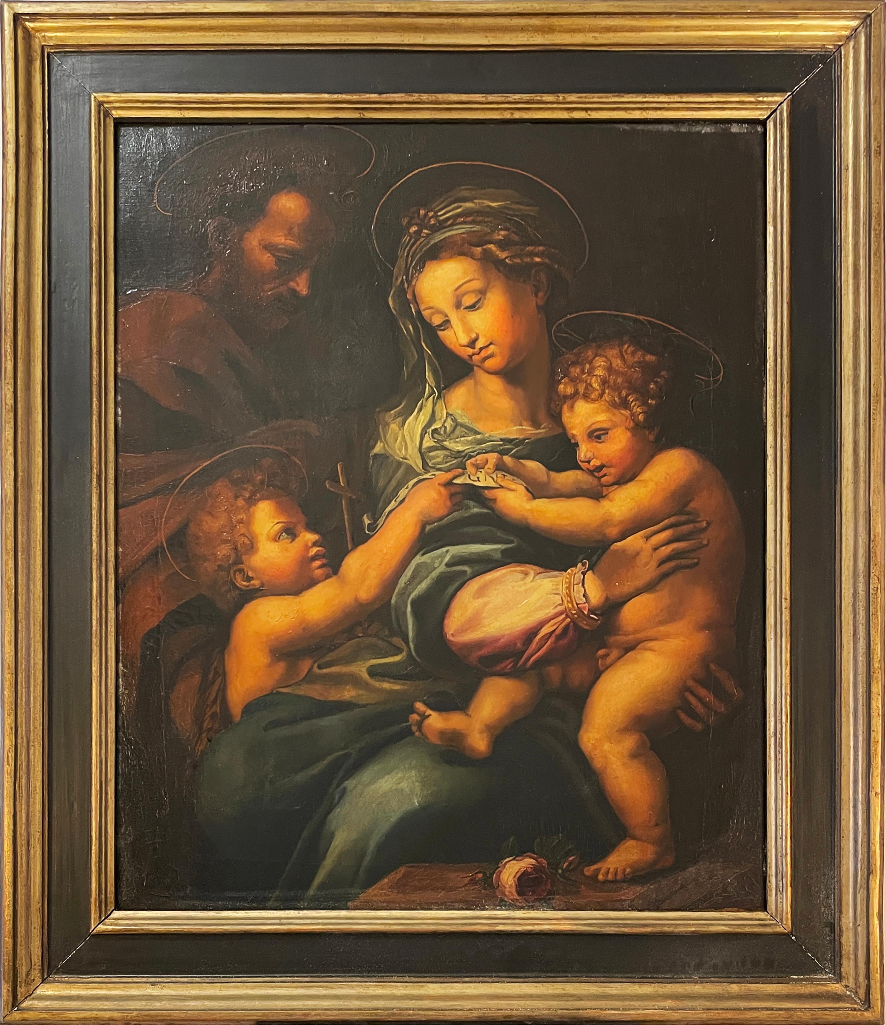 (after) Raphael (Raffaello Sanzio da Urbino) Figurative Painting - 18th c. Portrait Oil Painting MADONNA DELLA ROSA After Raphael