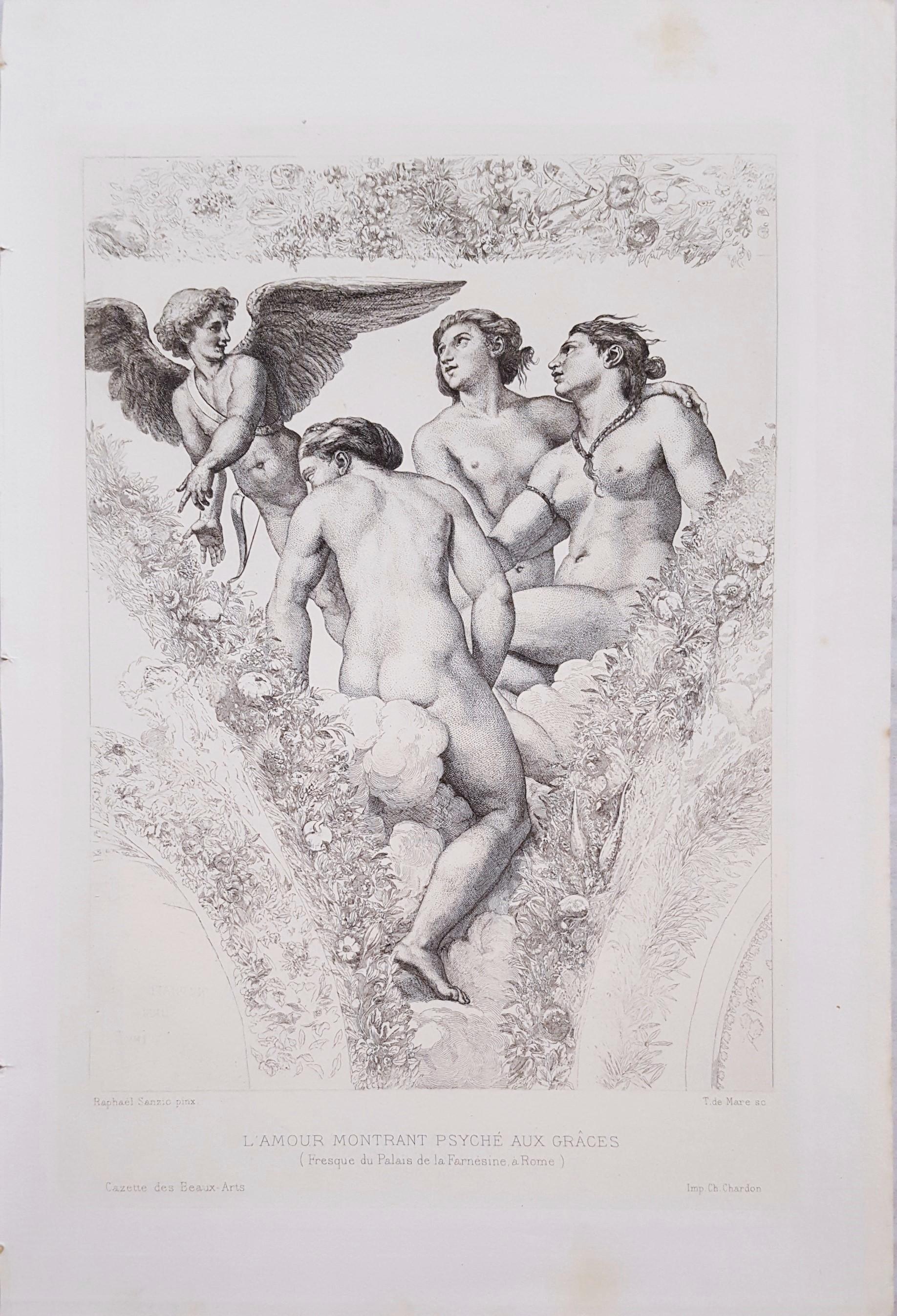 L'Amour Montrant Psyché Aux Graces /// Renaissance Mythology Raphael Classics  - Print de (after) Raphael (Raffaello Sanzio da Urbino)