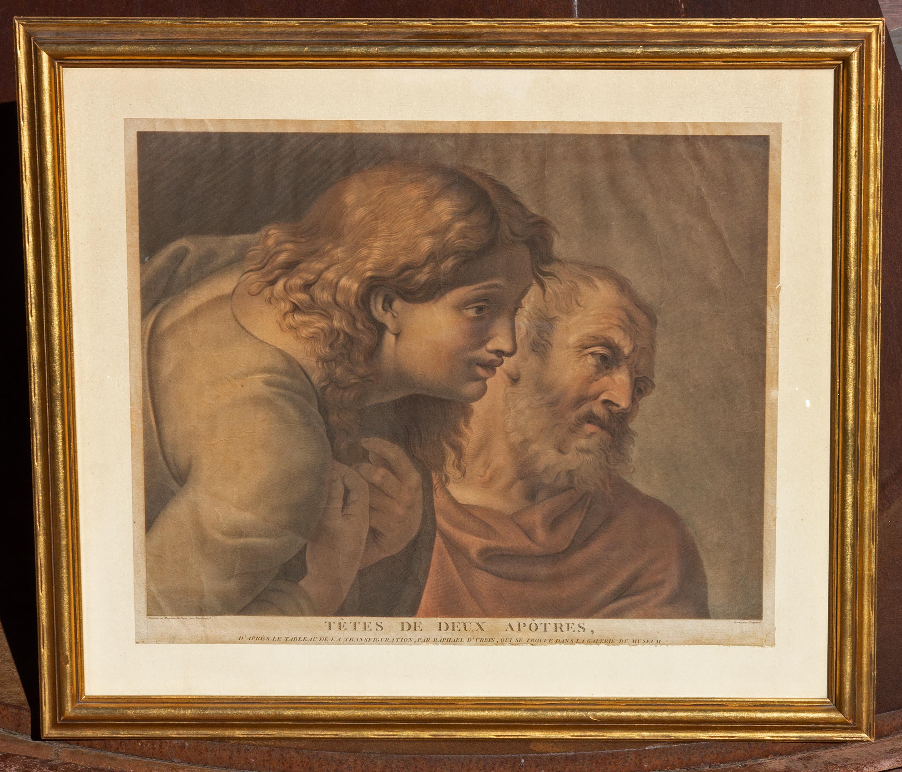 Druckkopf eines alten Meisters mit zwei Aposteln nach Raphael – Print von (after) Raphael (Raffaello Sanzio da Urbino)