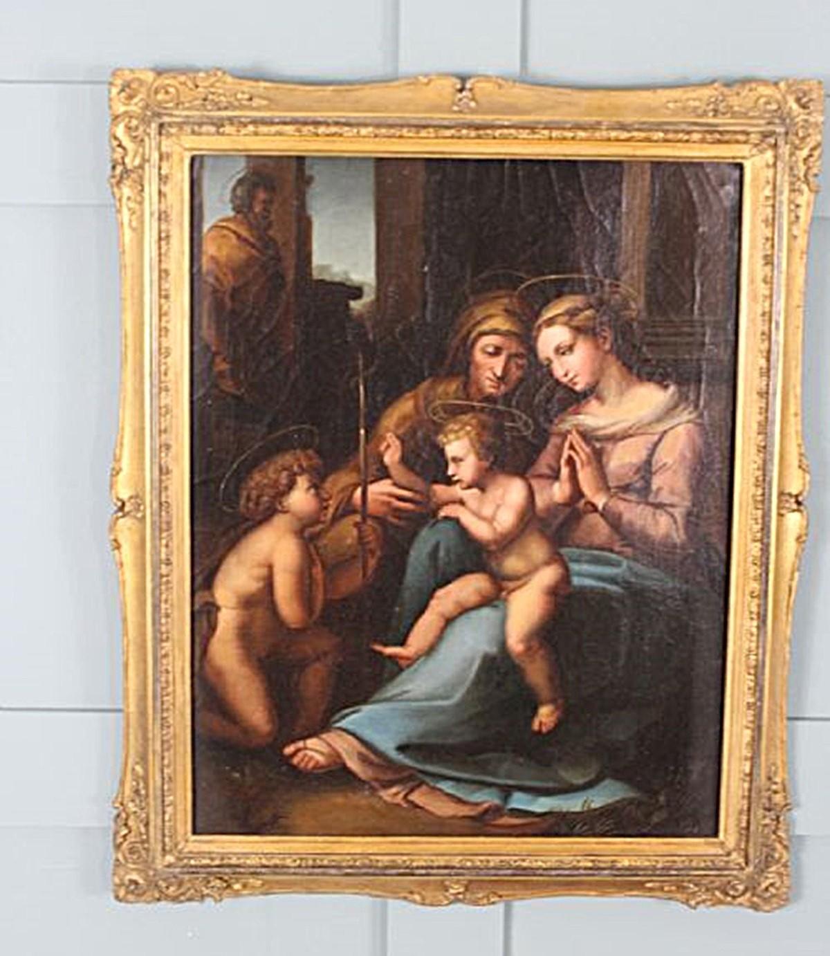 Nach Raphael, „Die Madonna der göttlichen Liebe“, Öl auf Leinwand im Angebot 4