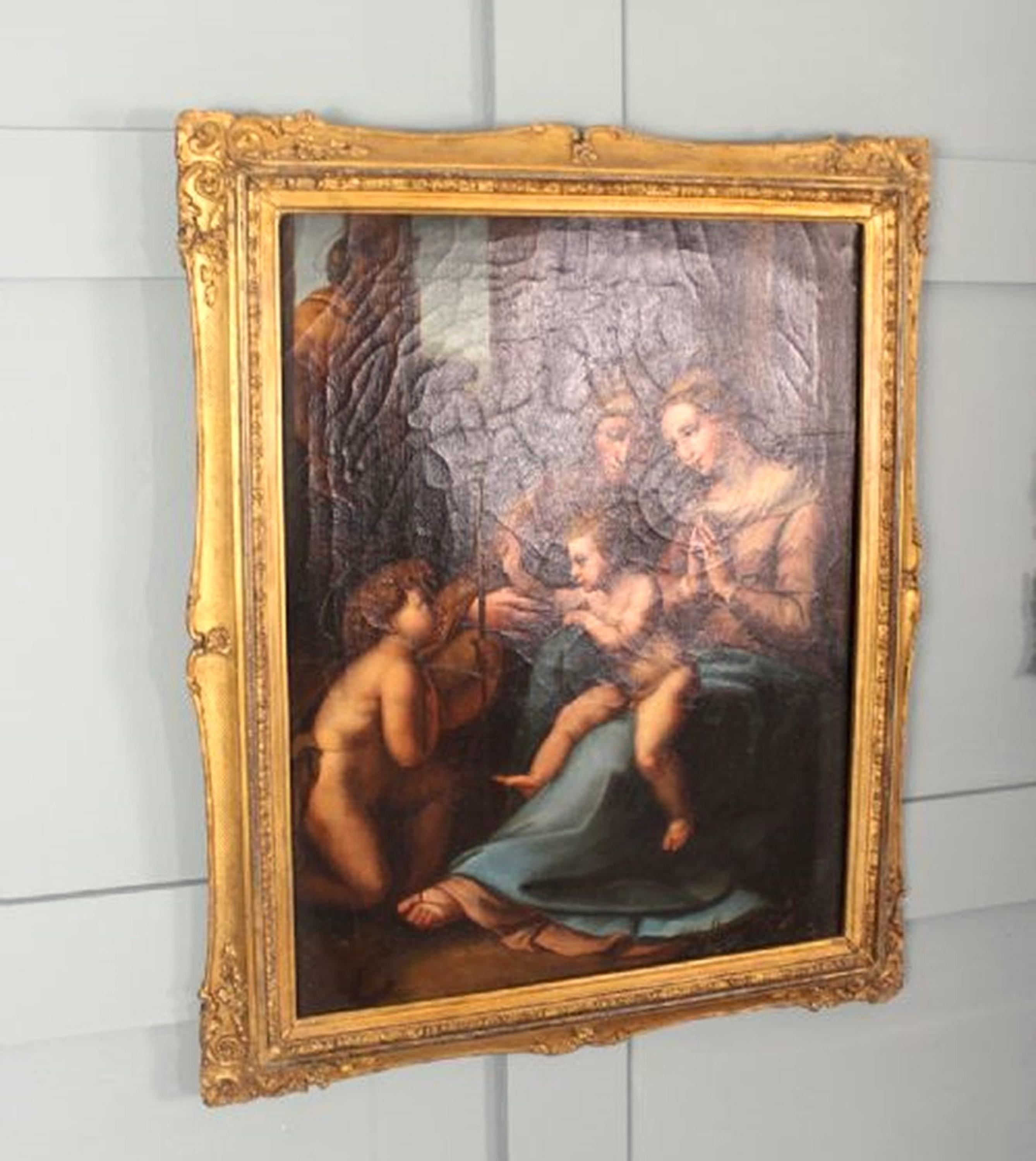 Nach Raphael, „Die Madonna der göttlichen Liebe“, Öl auf Leinwand (Handbemalt) im Angebot