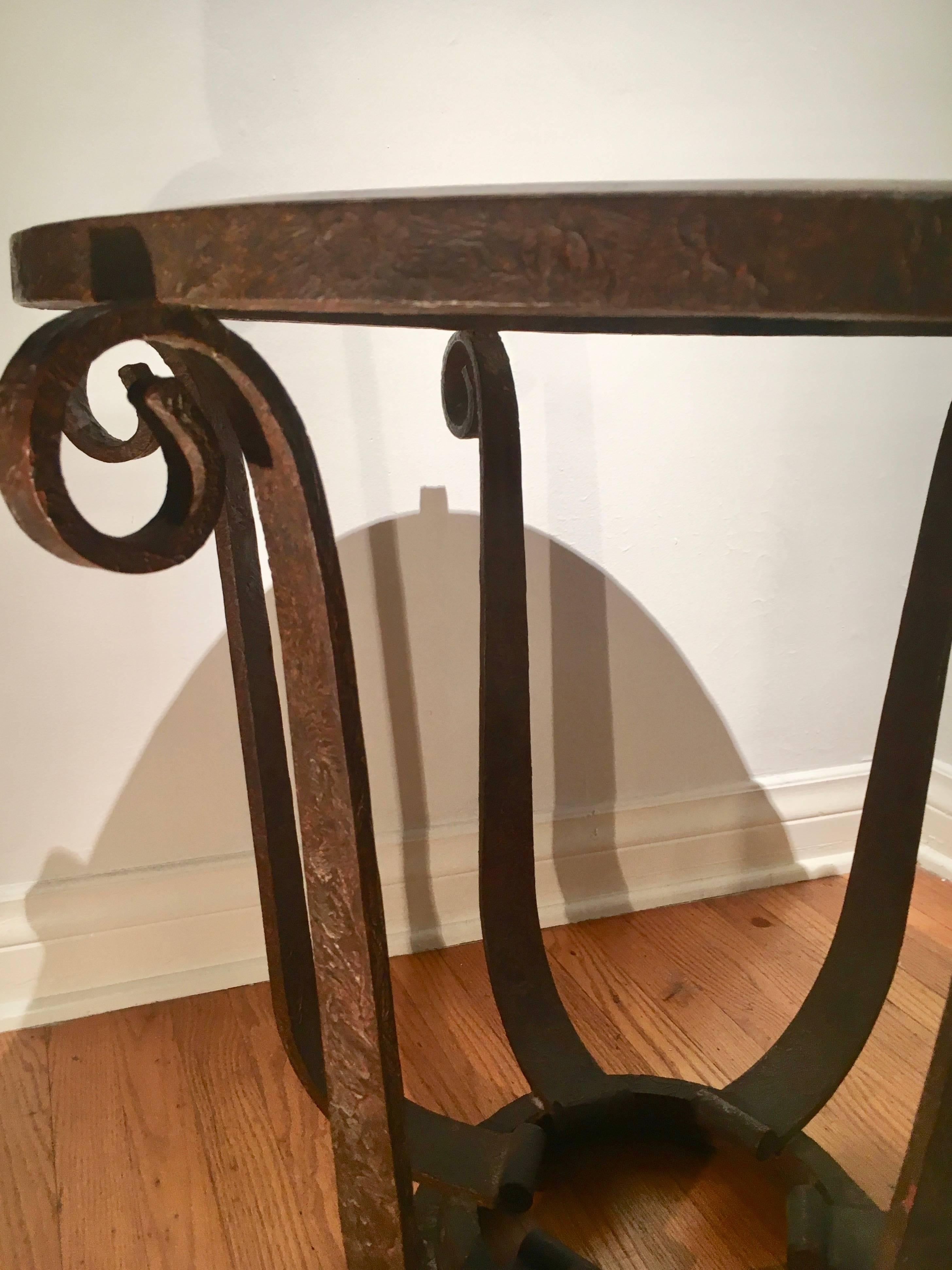 Art Deco After Raymond Subes Wrought Iron and Marble Table For Sale