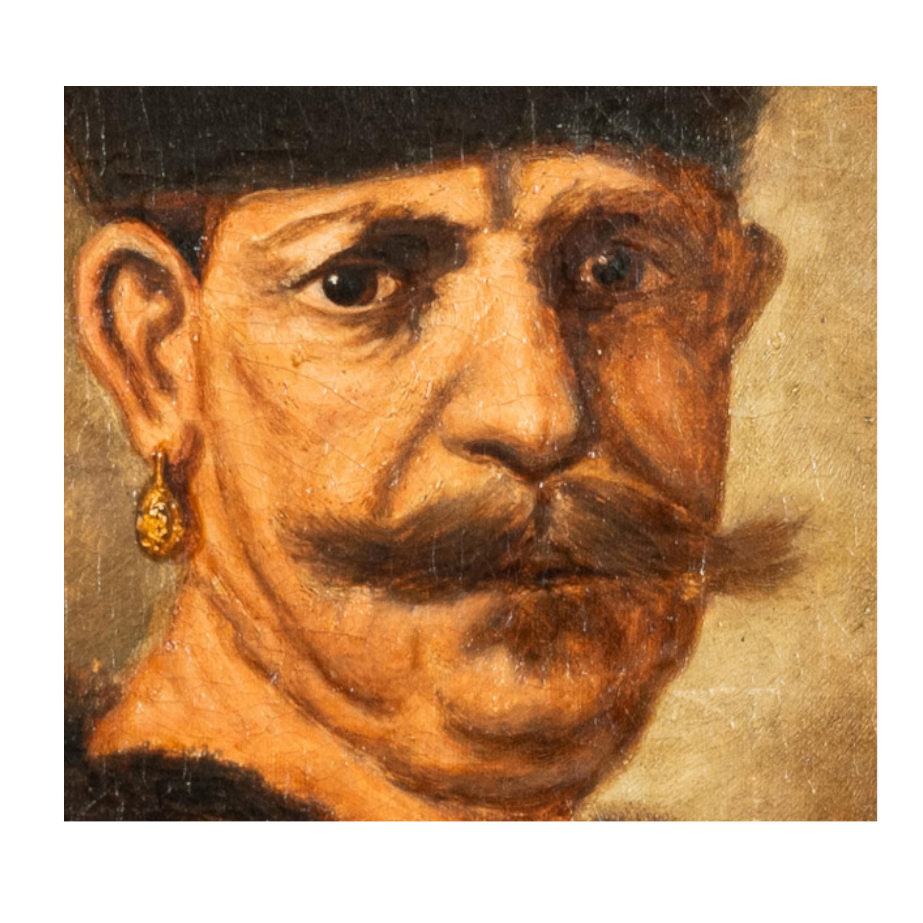 Antico olio su tela del XVIII secolo A.I.C. Ritratto di nobile polacco russo Rembrandt 1637 in vendita 2