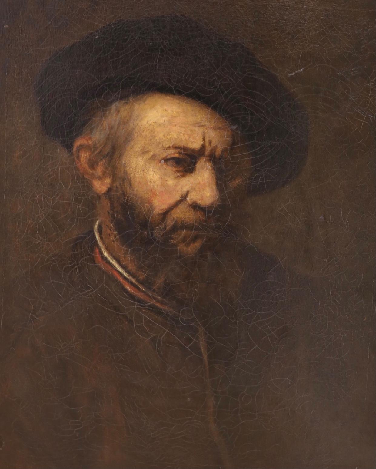 Rembrandt self portrait - Old Masters Painting by (After) Rembrandt van Rijn 