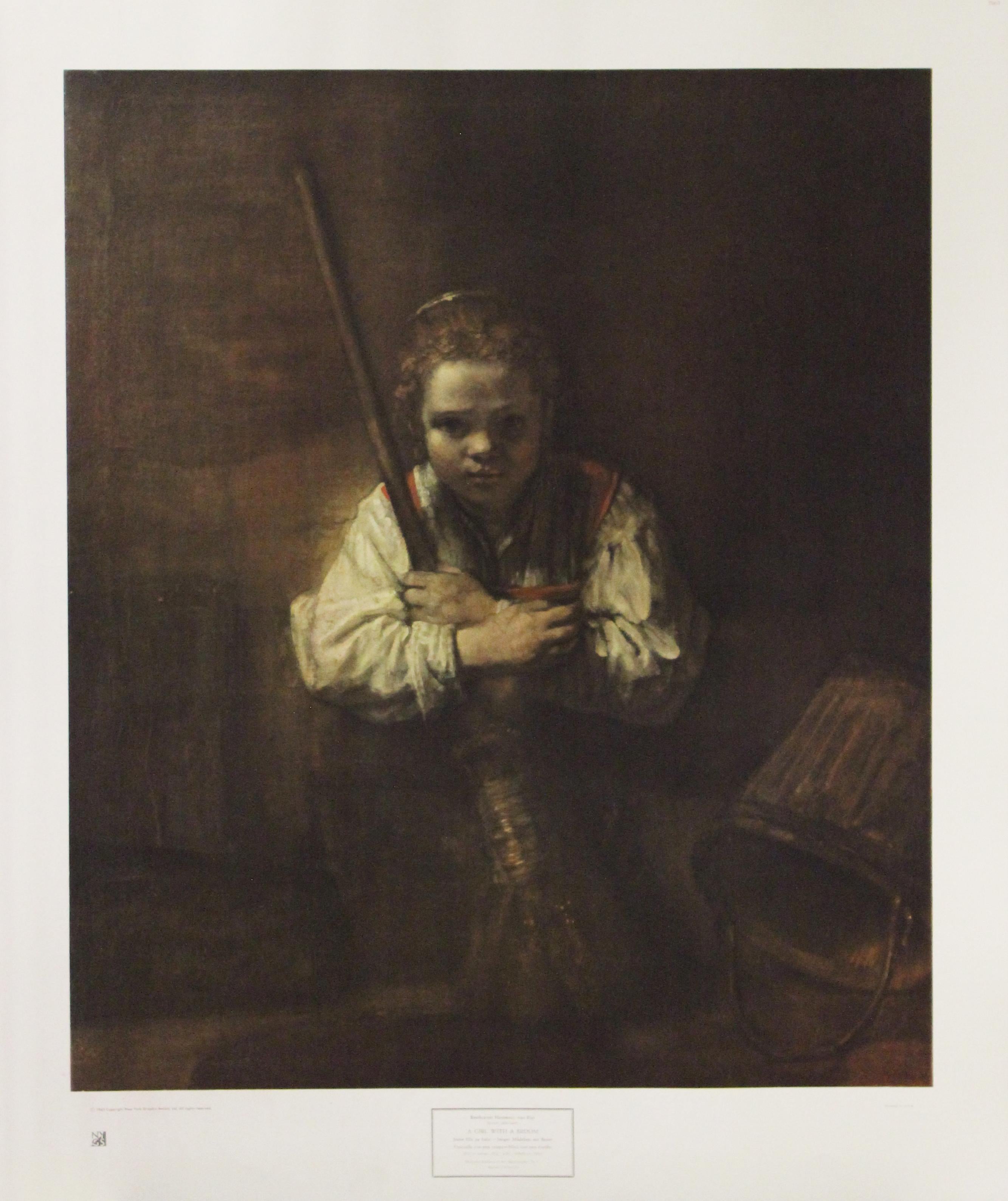 (After) Rembrandt van Rijn  Portrait Print - A Girl With A Broom-Poster. New York Graphic Society Ltd. 