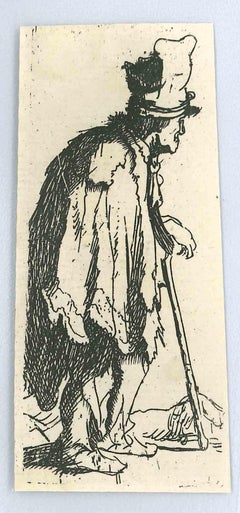 An eine gekrümmte Handlehne gestützt, auf die ein Wappen  Eine Stick-Radierung nach Rembrandt