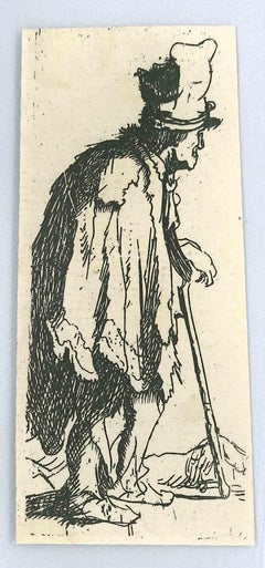 Beggar With A Crippled Hand Leaning On A Stick - Etching after Rembrandt