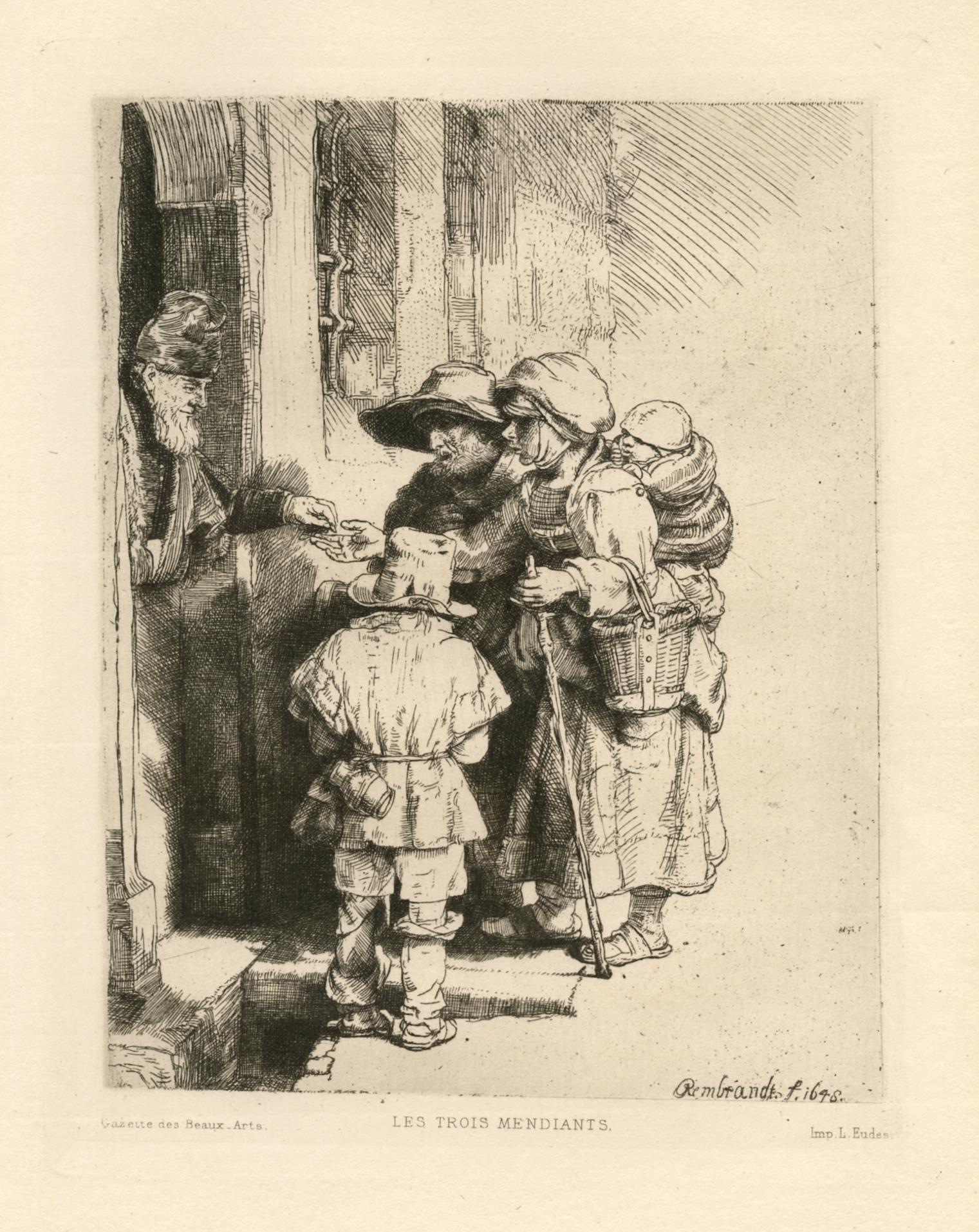 "Beggars Receiving Alms at the Door of a House", gravure à l'eau-forte