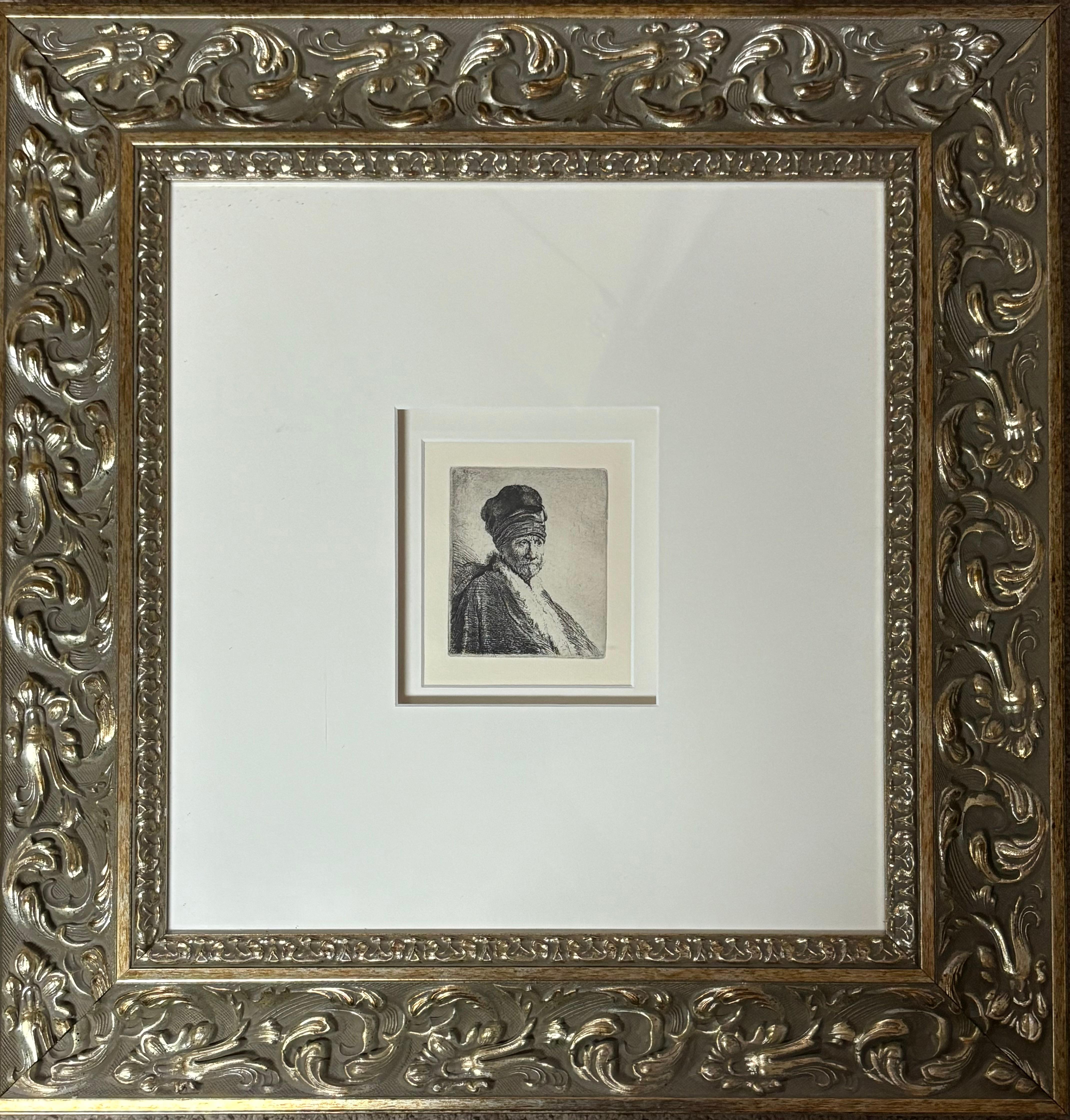 “bust of man wearing high cap etching” - Print by (After) Rembrandt van Rijn 