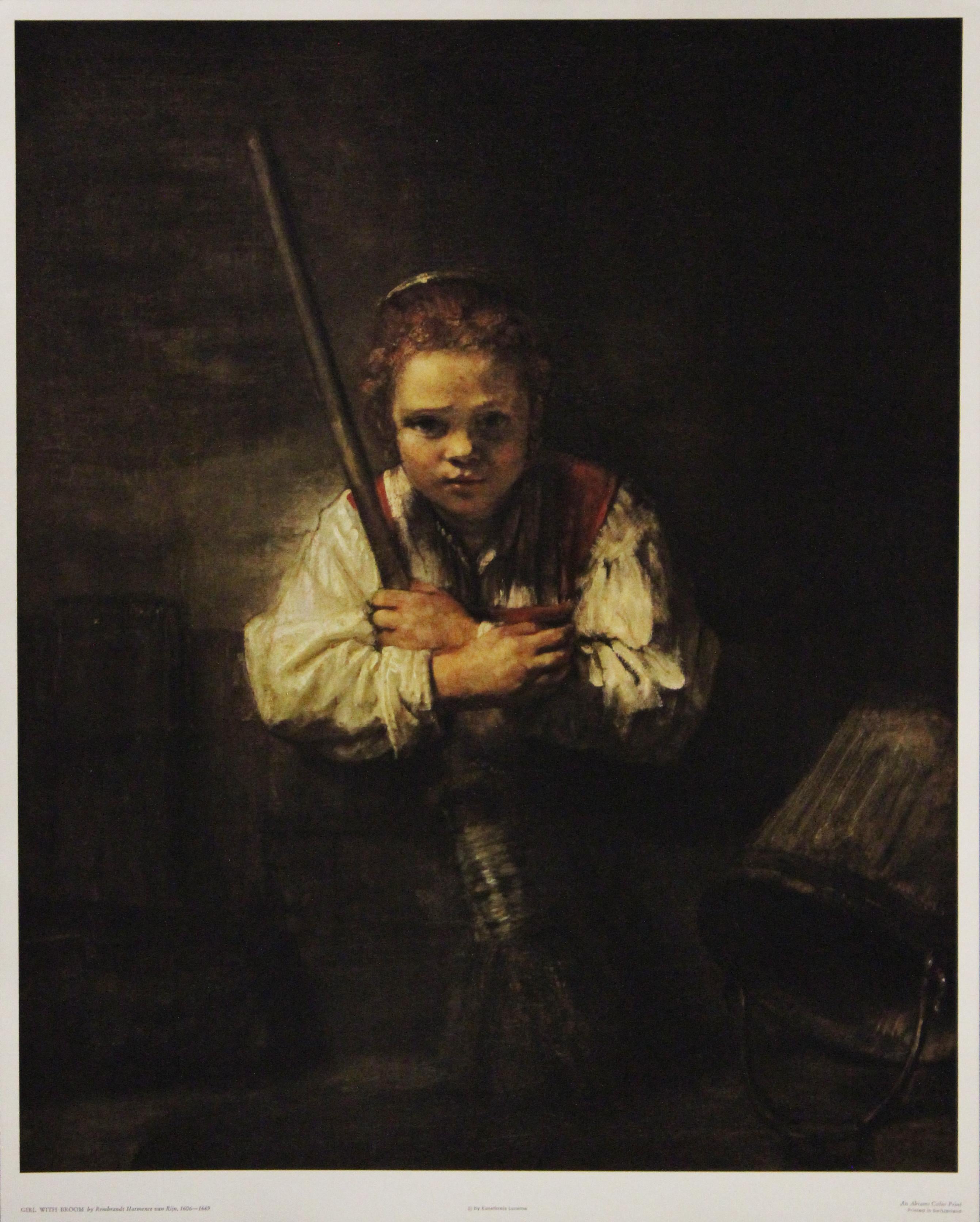 (After) Rembrandt van Rijn  Portrait Print – Mädchen mit Broom-Poster. Gedruckt in der Schweiz vom Kunstkreis Lucerne. 