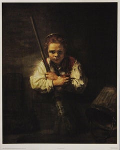 Vintage Girl With Broom-Poster. Printed in Switzerland by Kunstkreis Lucerne. 