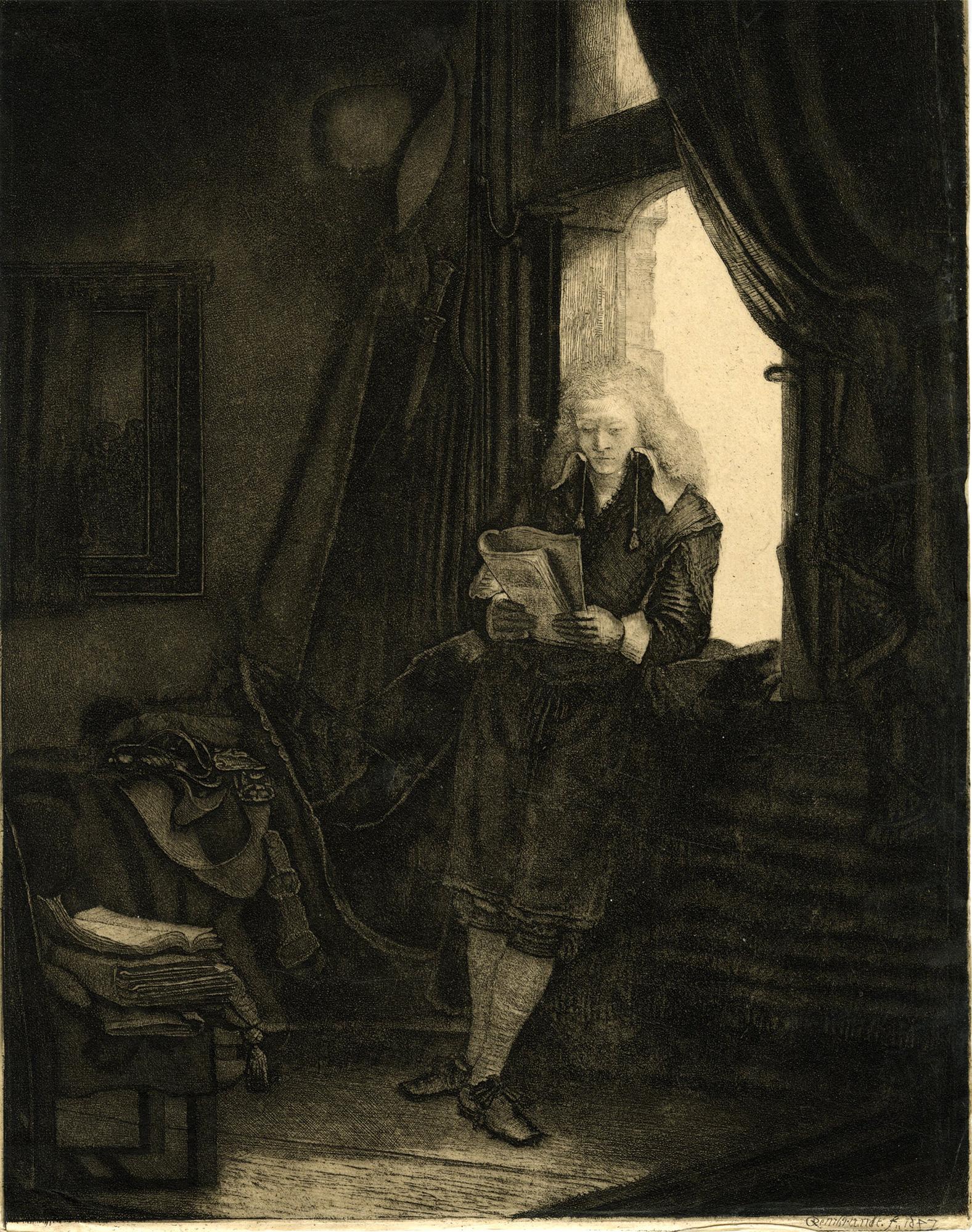 (After) Rembrandt van Rijn  Figurative Print - Jan Six by Pierre François Basan, after Rembrandt