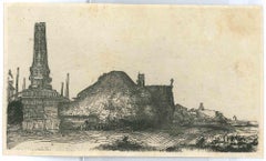 Landscape with an Obelisk - Engraving after Rembrandt - 19th Century