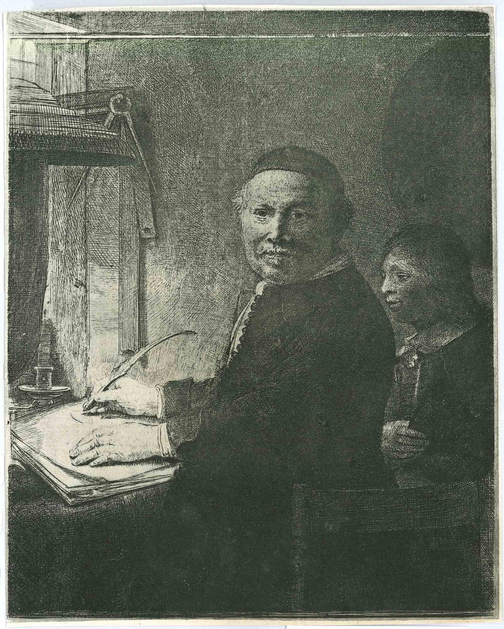 Charles Amand Durand Portrait Print - Lieven Willemsz van Coppenol - Engraving after Rembrandt - 19th Century