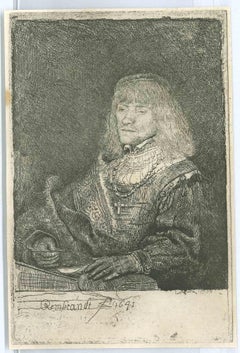 Man at Desk, Wearing Cross - Etching after Rembrandt - 19th Century