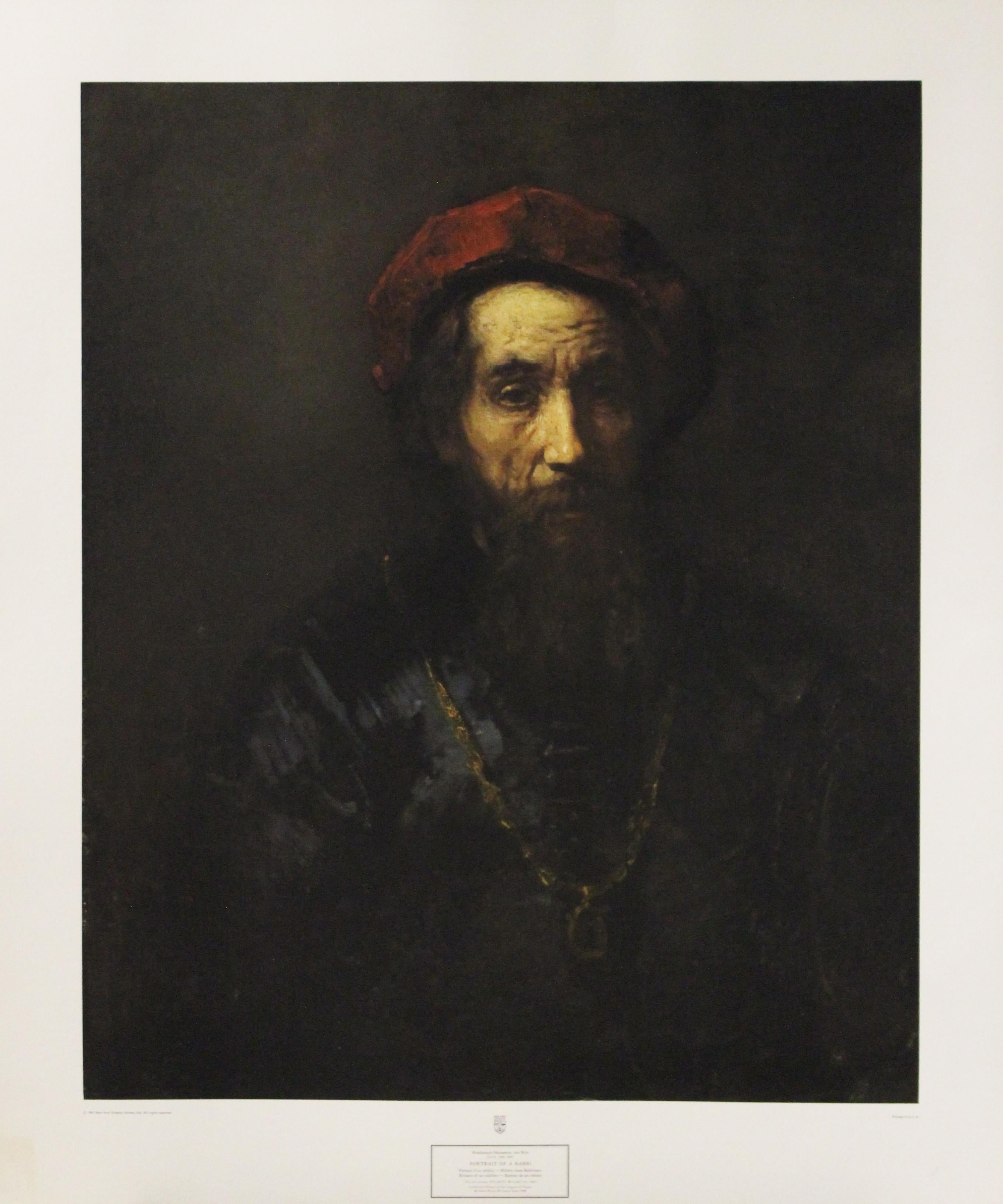 (After) Rembrandt van Rijn  Portrait Print - Portrait Of A Rabbi-Poster. New York Graphic Society Ltd. 