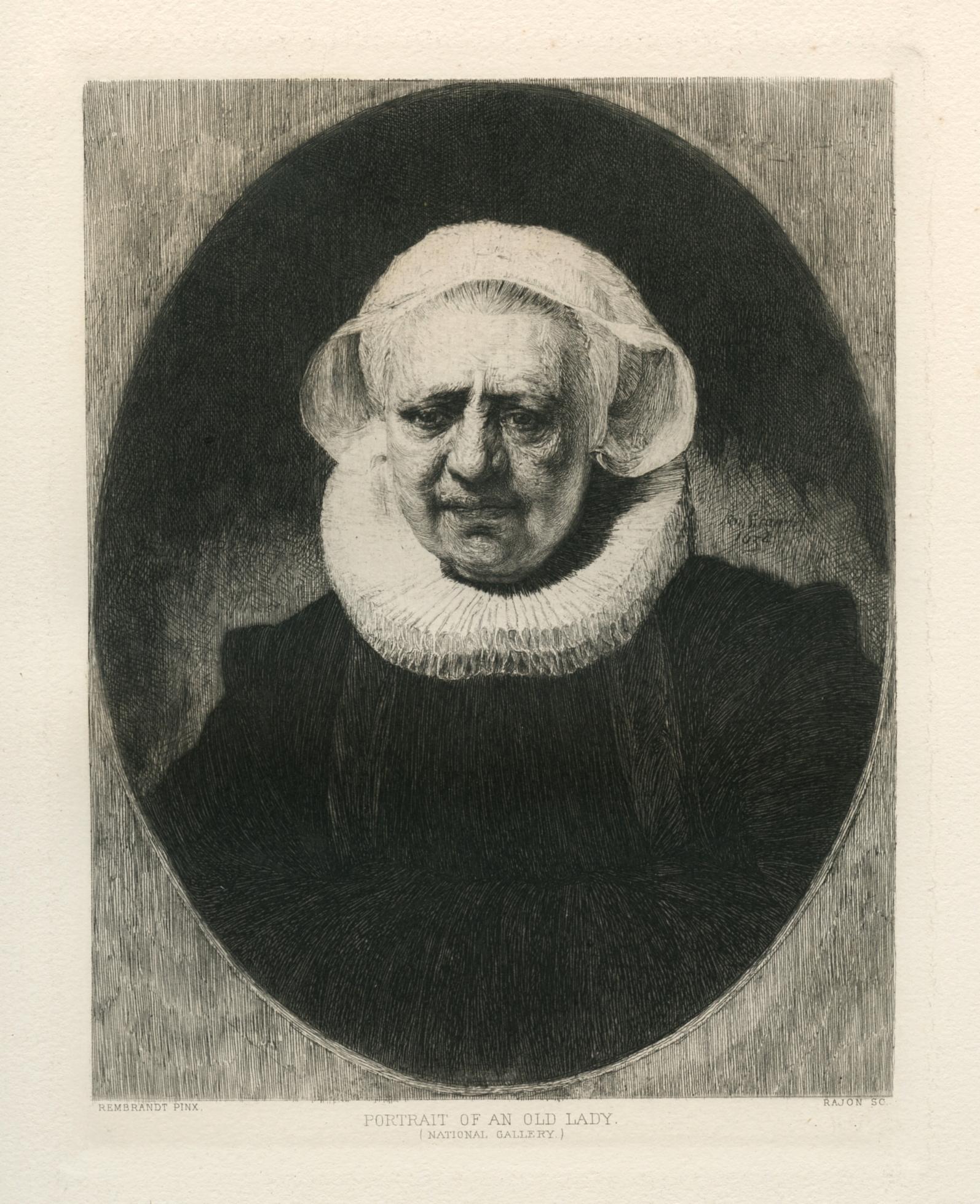 "Portrait of an Old Lady" etching - Print by (After) Rembrandt van Rijn 
