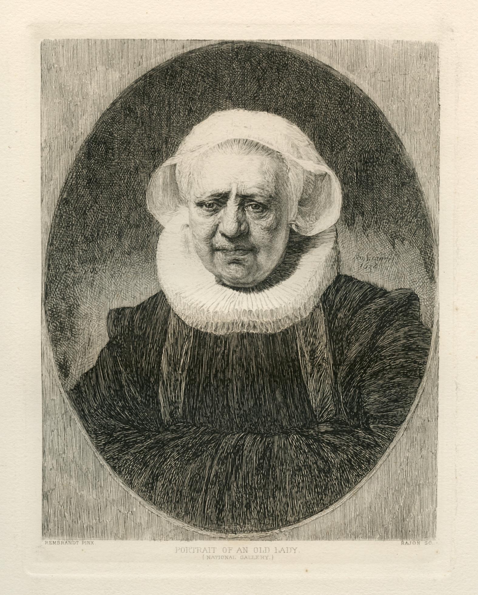 "Portrait of an Old Lady" etching - Print by (After) Rembrandt van Rijn 