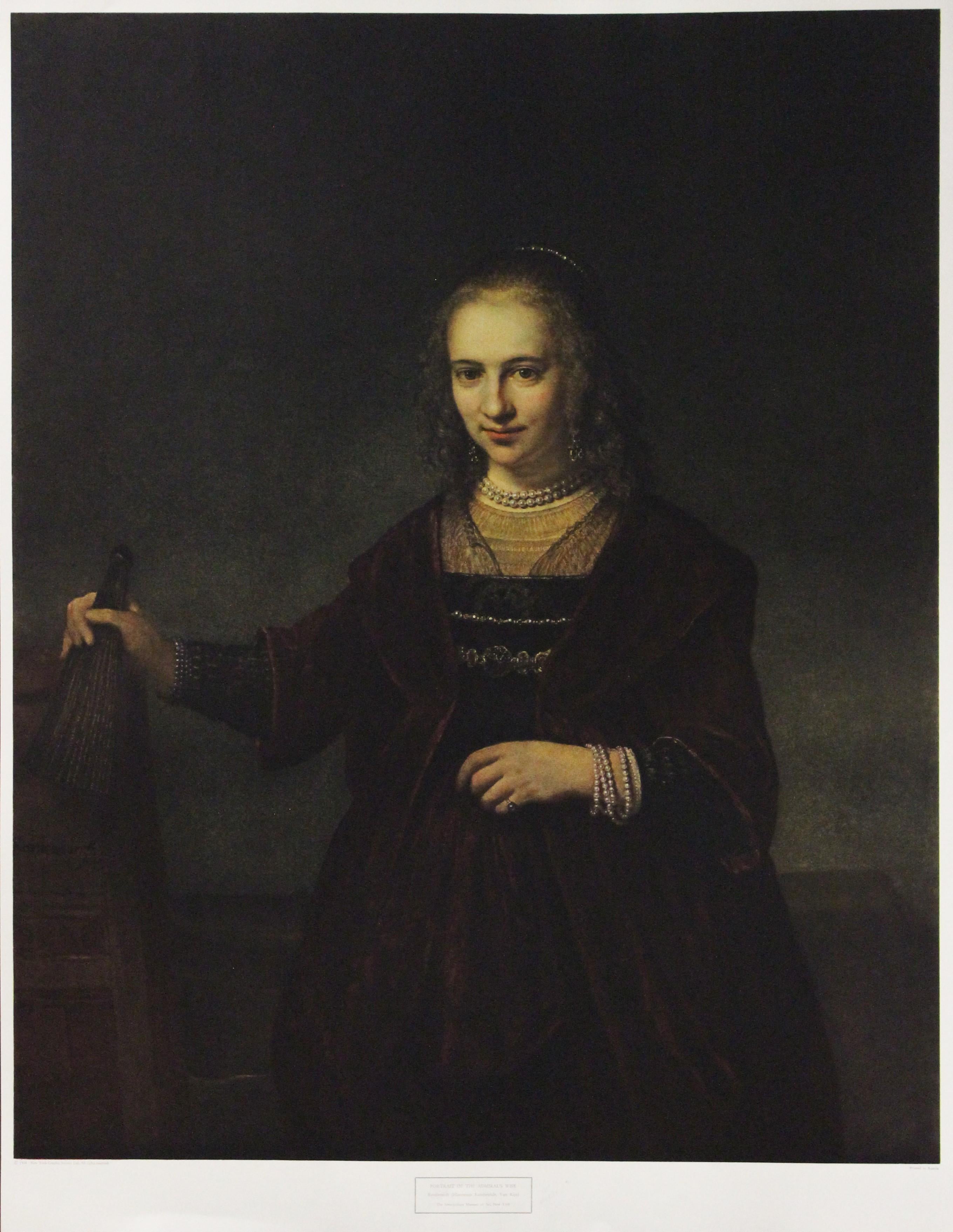 (After) Rembrandt van Rijn  Portrait Print - Portrait Of The Admiral's Wife-Poster. New York Graphic Society. 