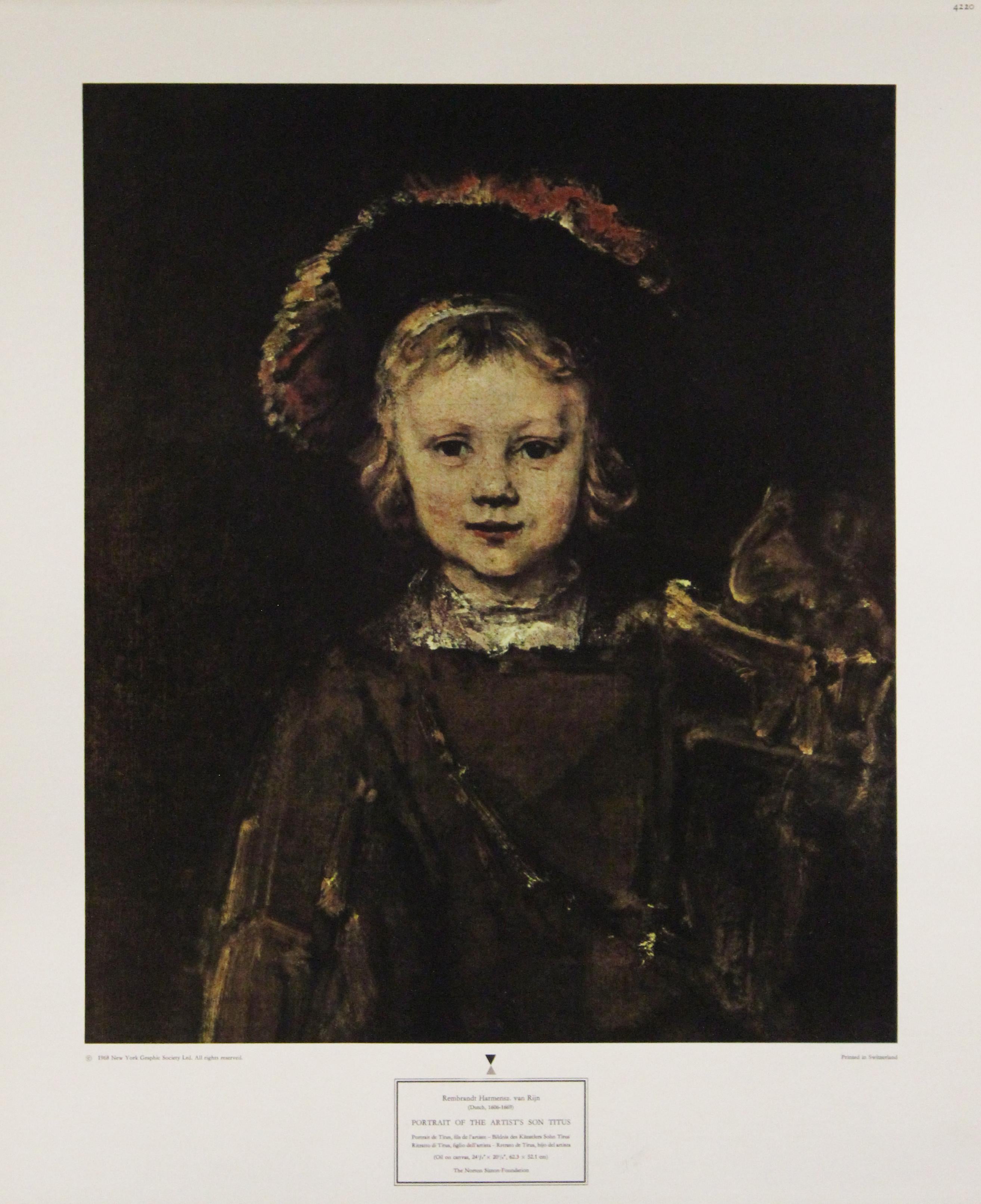 (After) Rembrandt van Rijn  Portrait Print - Portrait of the Artist's Son Titus-Poster. New York Graphic Society, Ltd. 