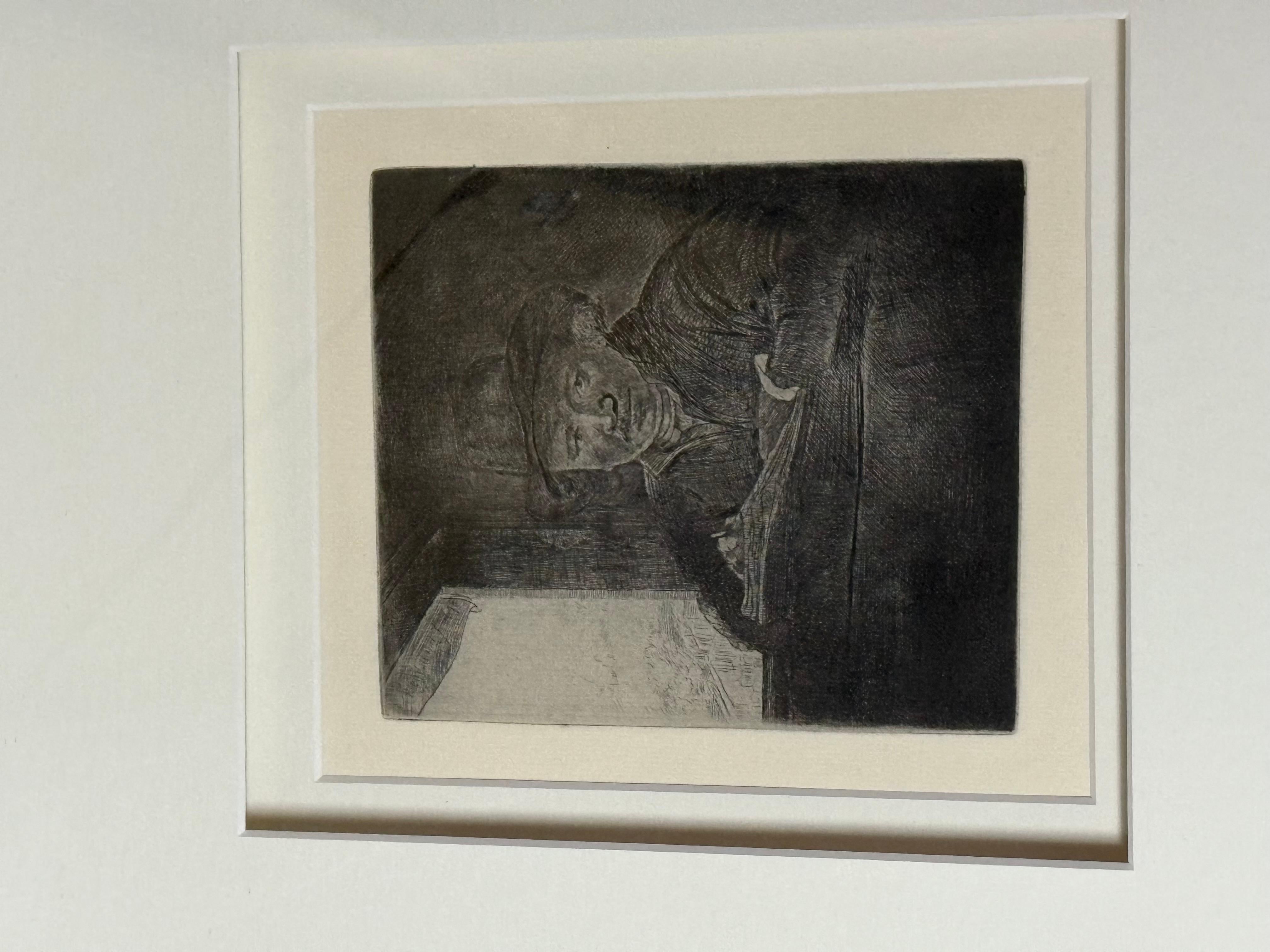 Rembrandt Van Rijn Self-Portrait Etching At A Window (1648). In good condition measures 25x24